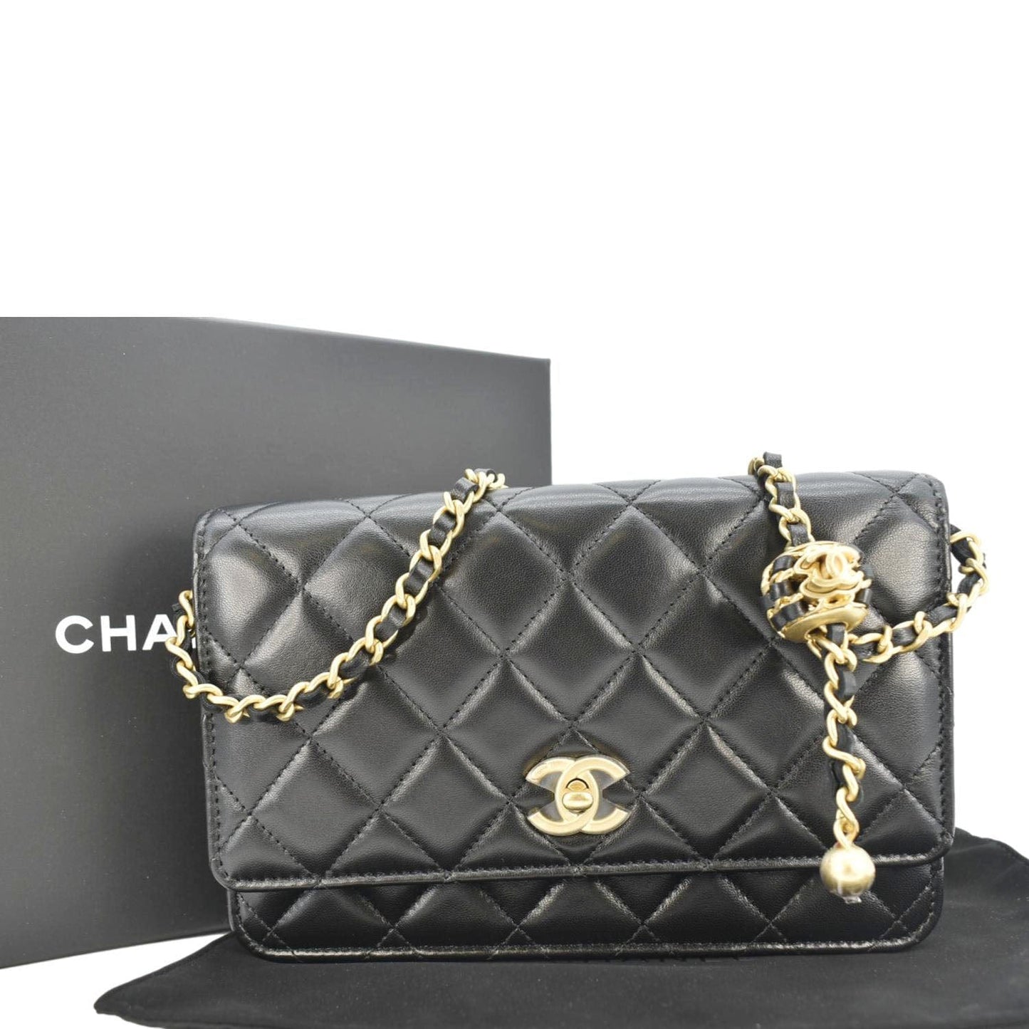 Chanel CC Pearl Crush WOC Quilted Leather Lambskin Black Travel Bag