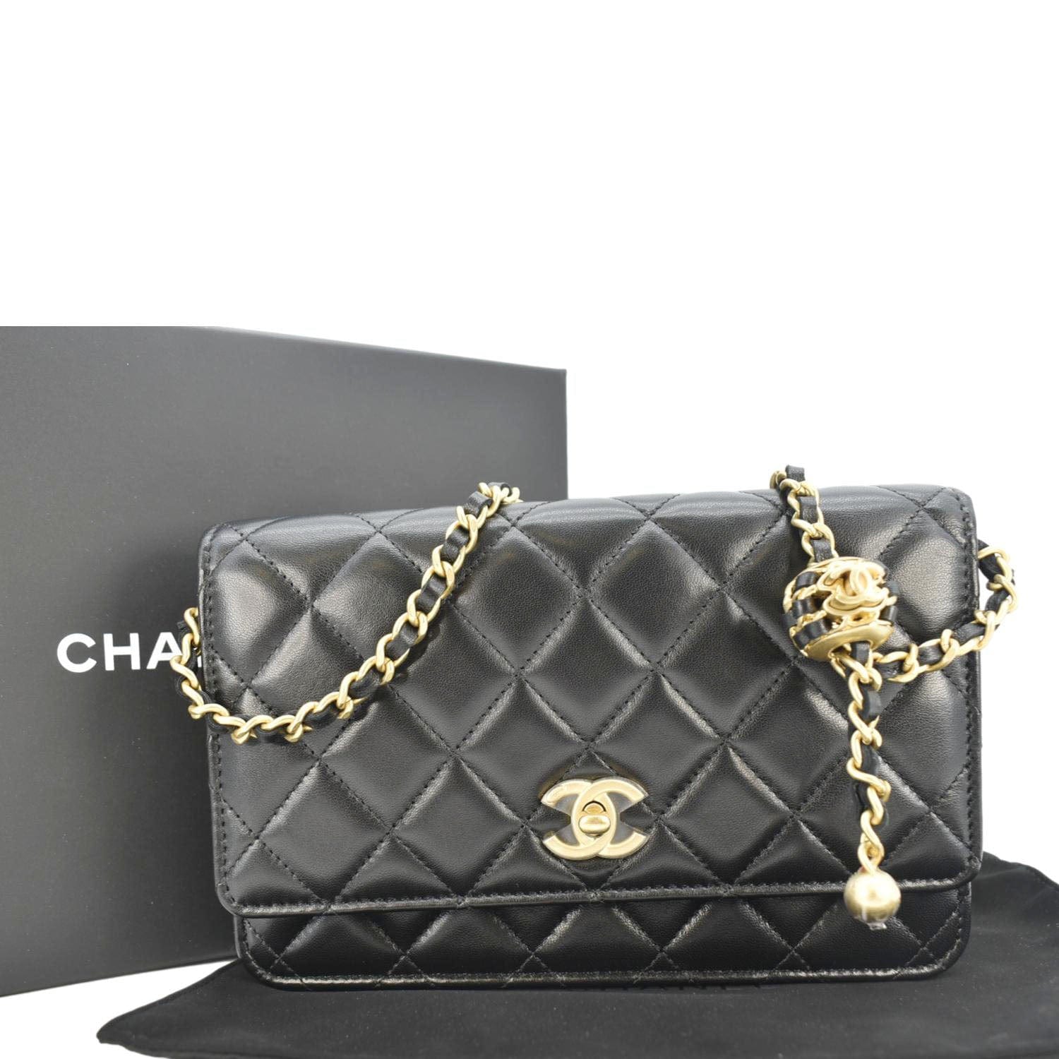 Chanel CC Pearl Crush WOC Quilted Leather Lambskin Black Travel Bag