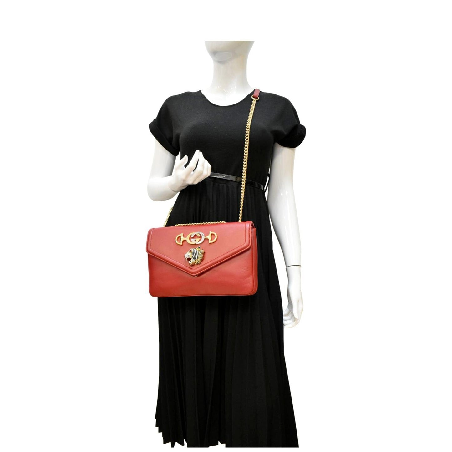Gucci Rajah Tiger Head Shoulder Bag Leather Red