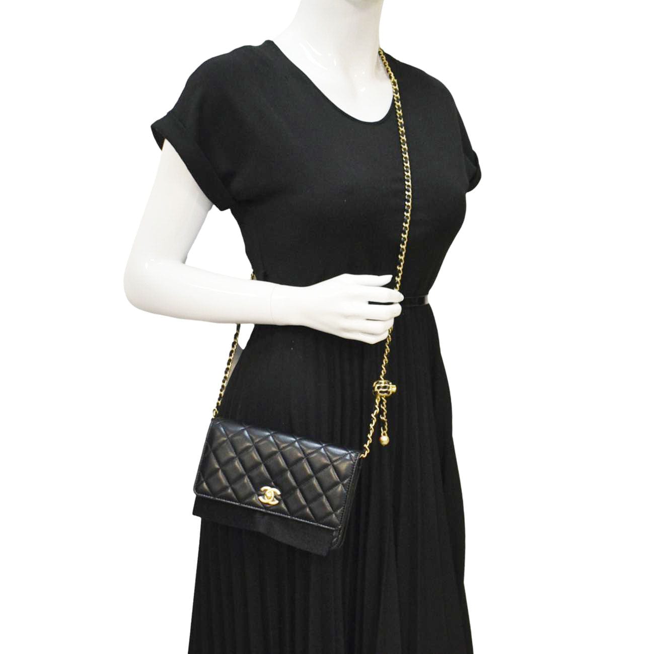 Chanel CC Pearl Crush WOC Quilted Leather Lambskin Black Travel Bag