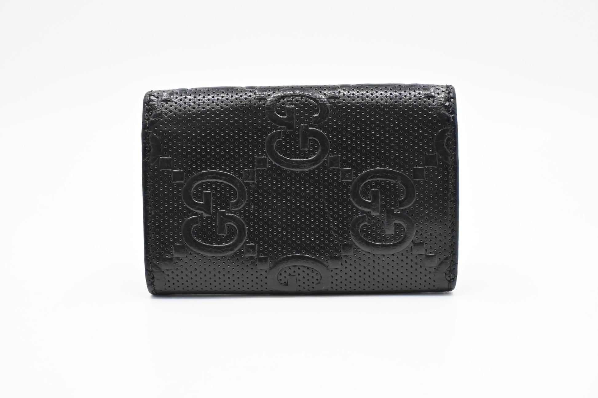 Gucci Key Case In Perforated Handbag Leather Black Travel Bag
