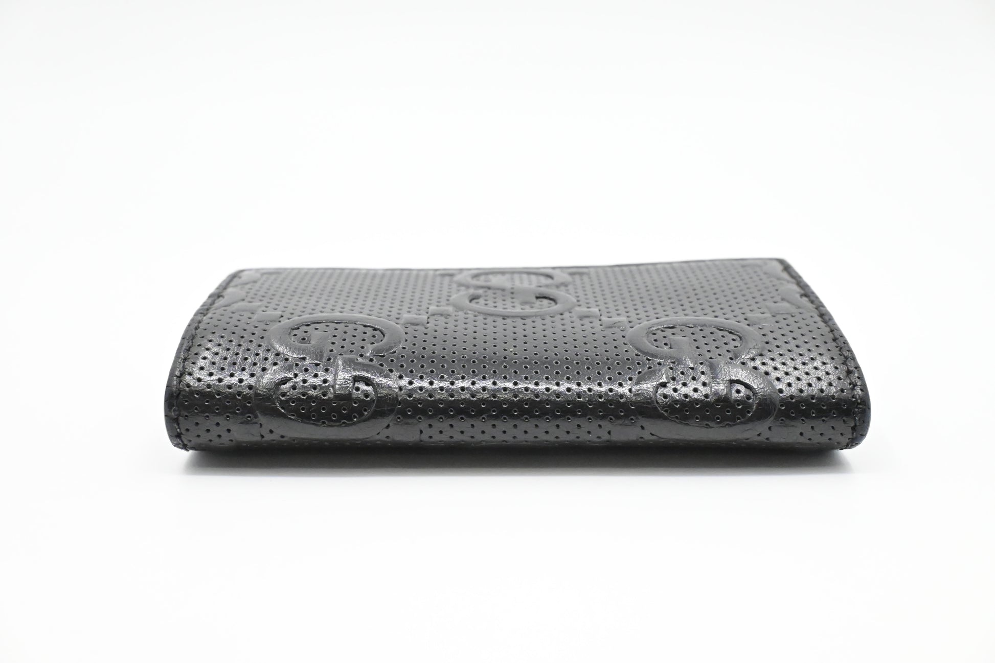 Gucci Key Case In Perforated Handbag Leather Black Travel Bag