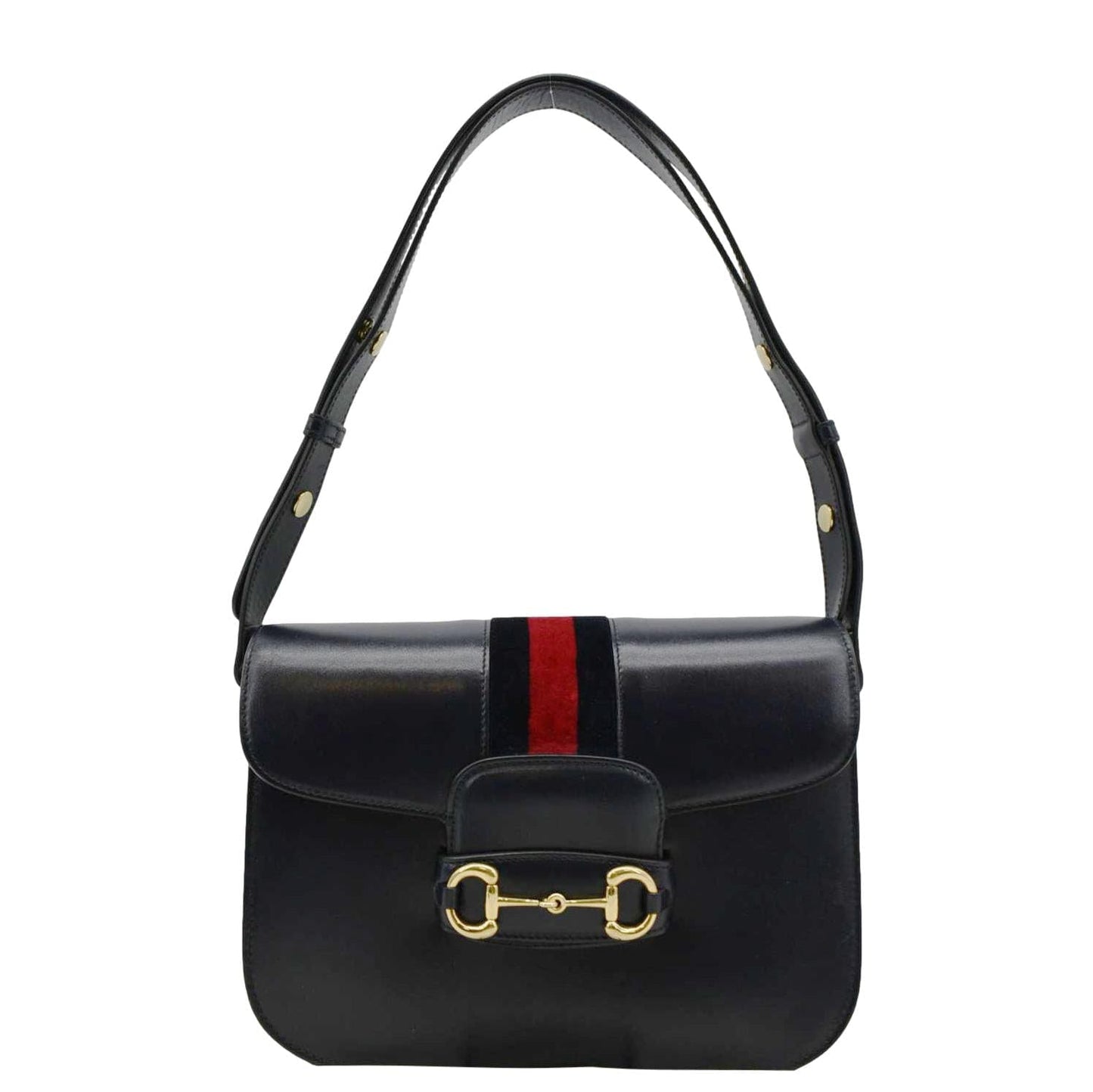 Gucci Horsebit Shoulder Bag Navy Leather Small