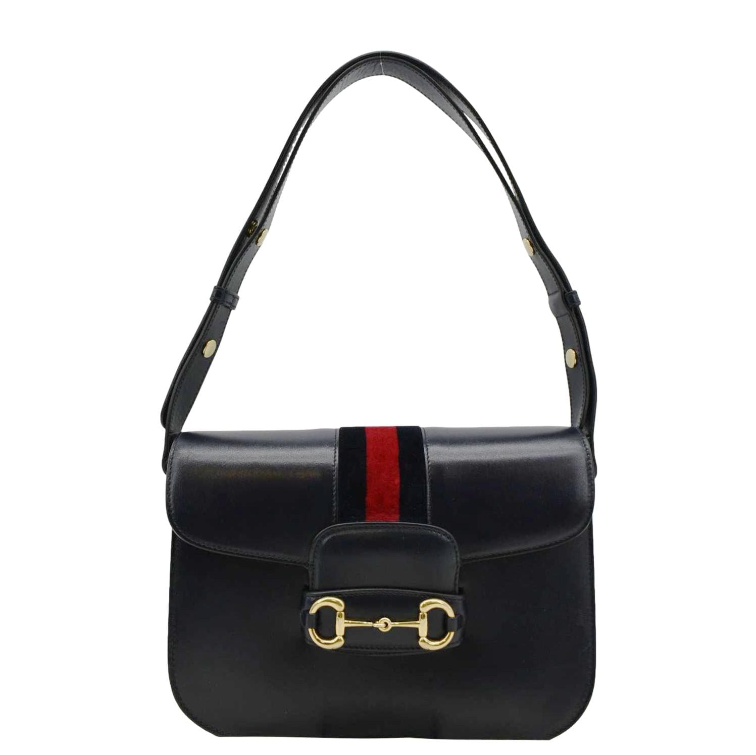 Gucci Horsebit Shoulder Bag Navy Leather Small