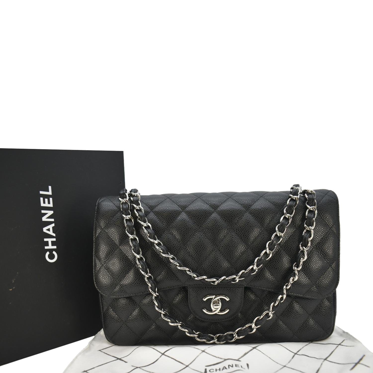Chanel Classic Jumbo Double Flap Quilted Leather Black Travel Bag 9
