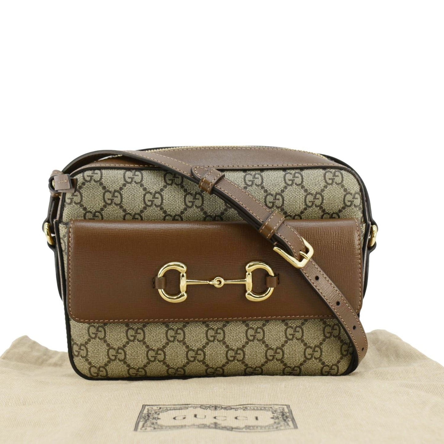 Gucci Horsebit Supreme Shoulder Bag Canvas Beige
