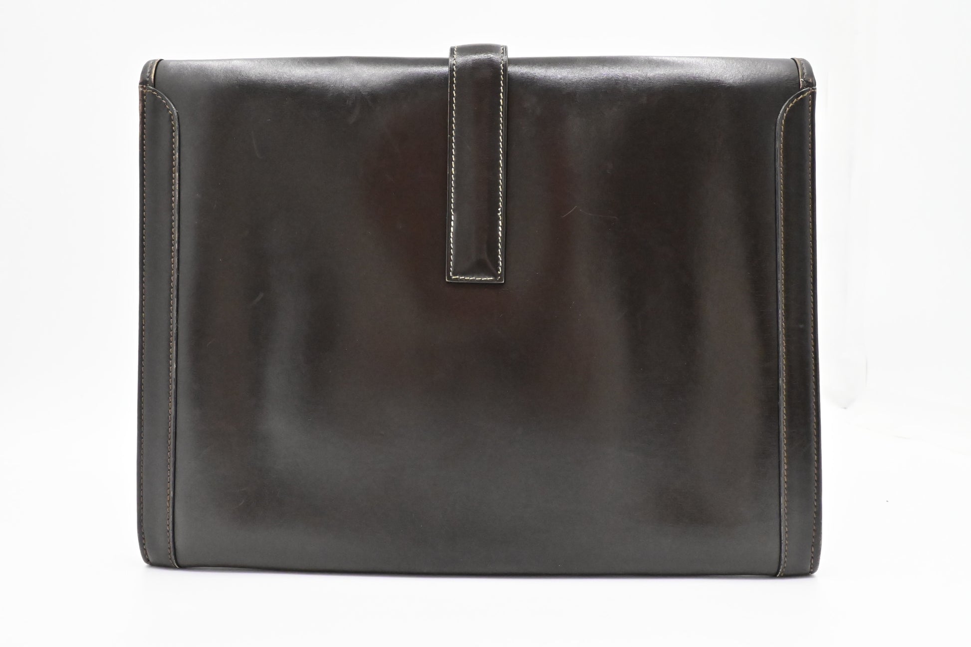 Hermes Jige Gm In Dark Box Calf Handbag Leather Brown Travel Bag