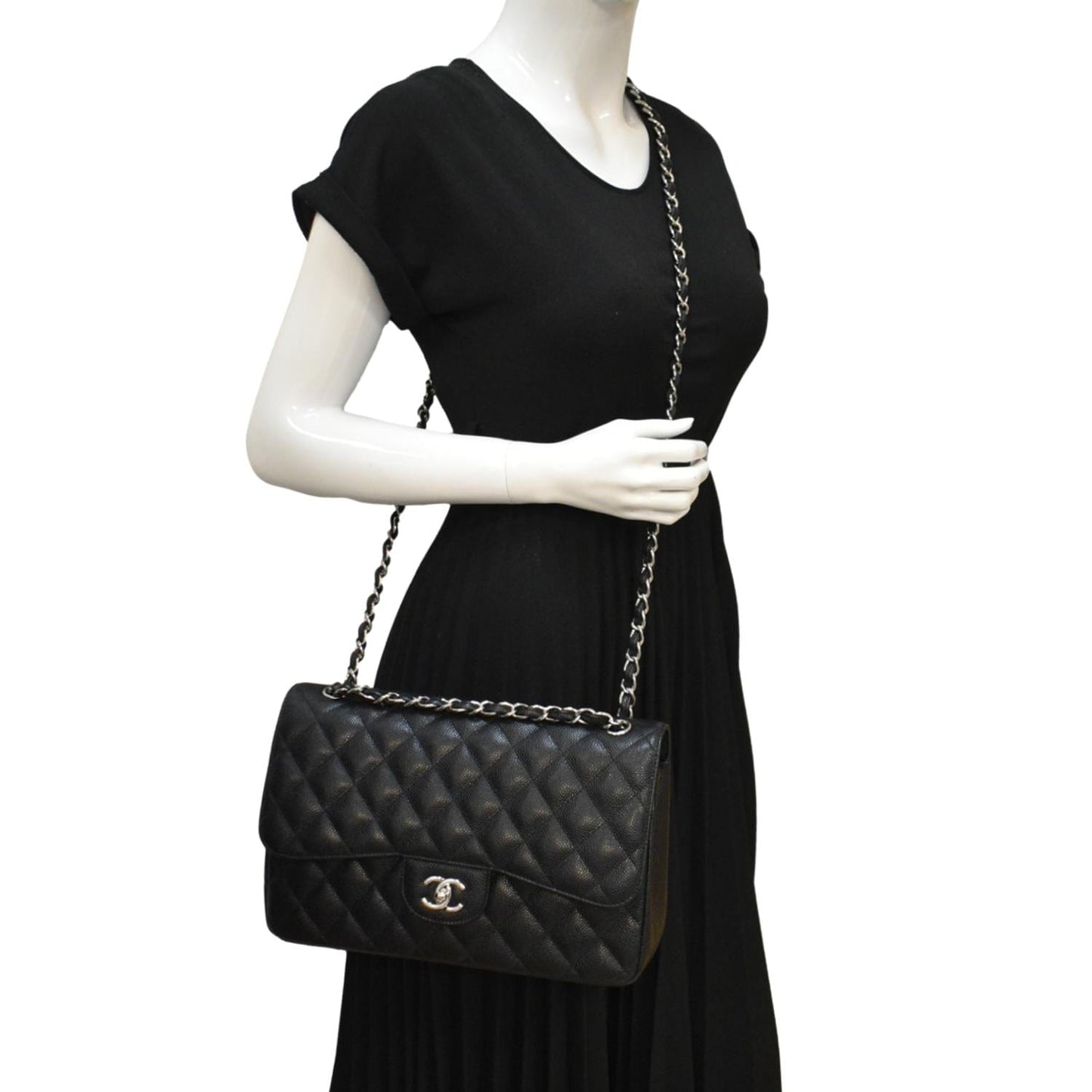 Chanel Classic Jumbo Double Flap Quilted Leather Black Travel Bag 9