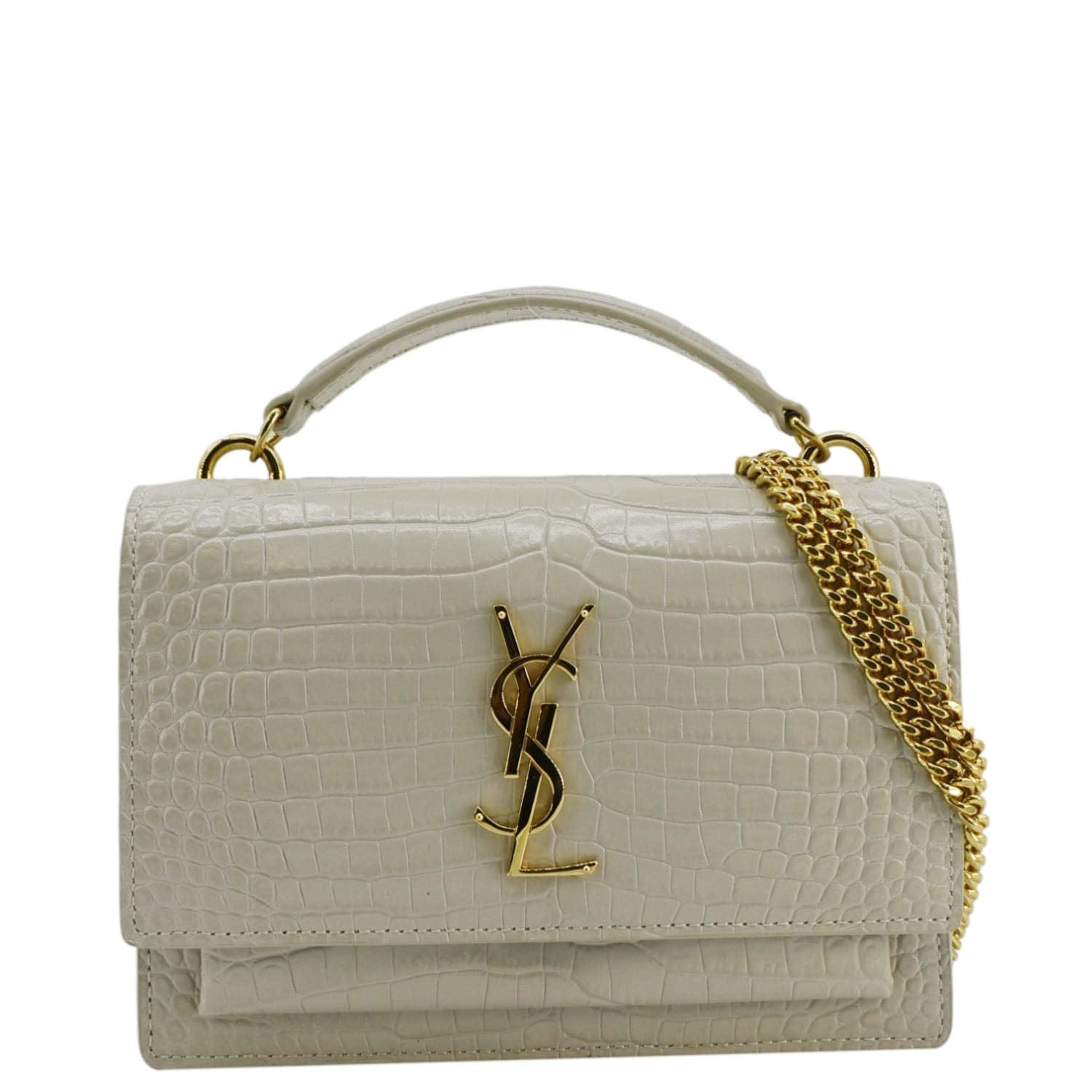 YSL Saint Laurent Yves Sunset Crocodile Crossbody Bag Ivory Leather Embossed