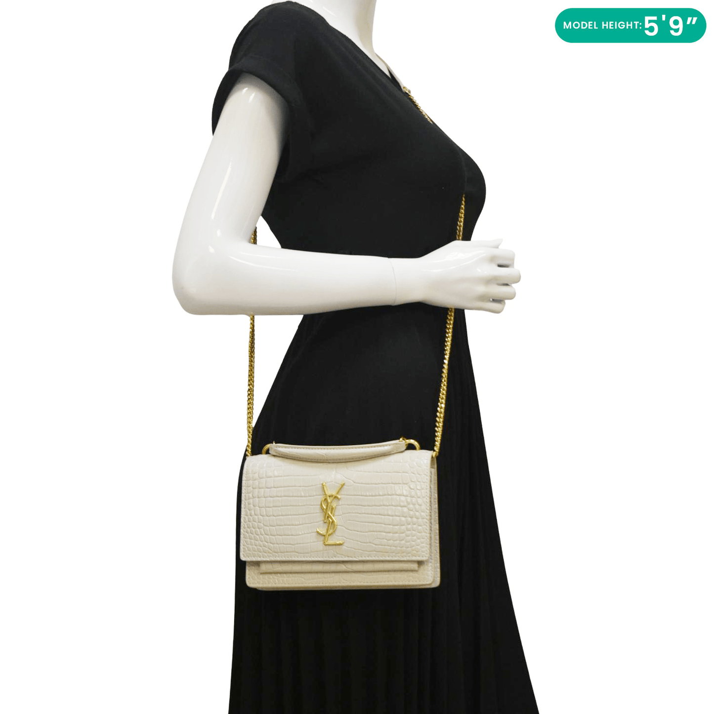 YSL Saint Laurent Yves Sunset Crocodile Crossbody Bag Ivory Leather Embossed