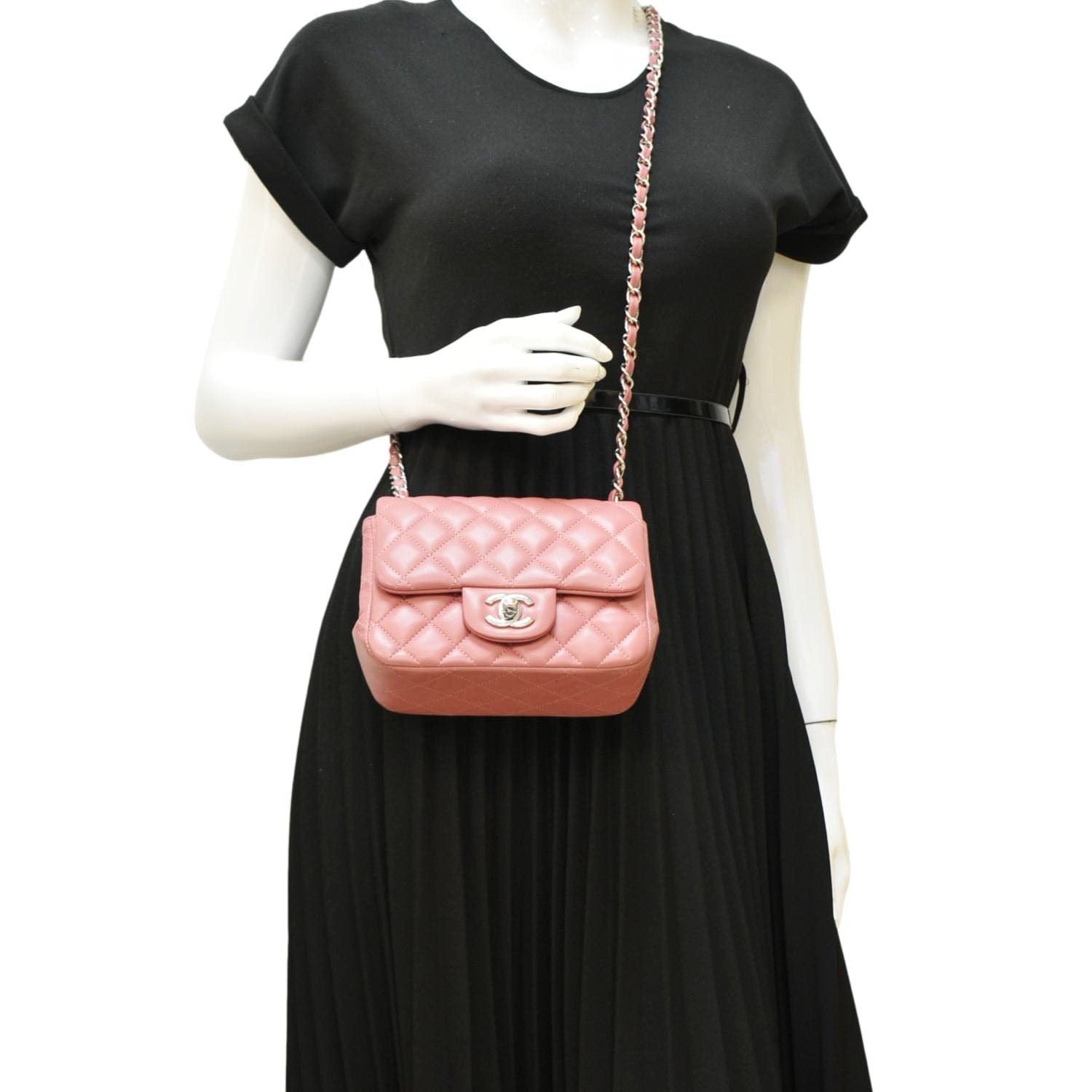 Chanel Square Flap Leather Pink Travel Bag