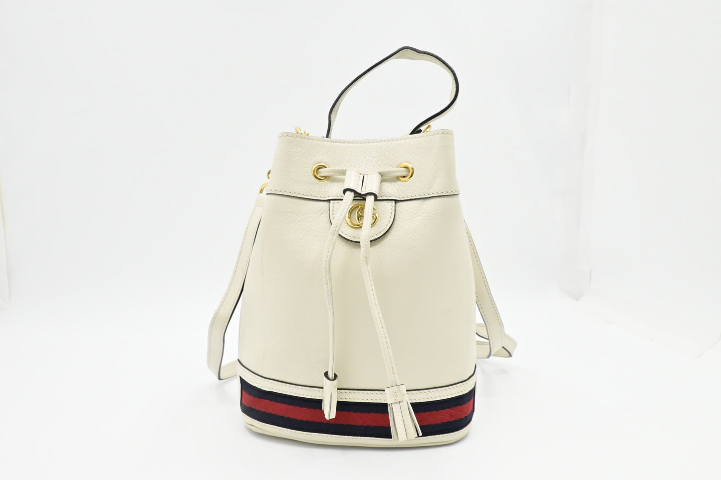 Gucci Ophidia Leather White Bucket Bag