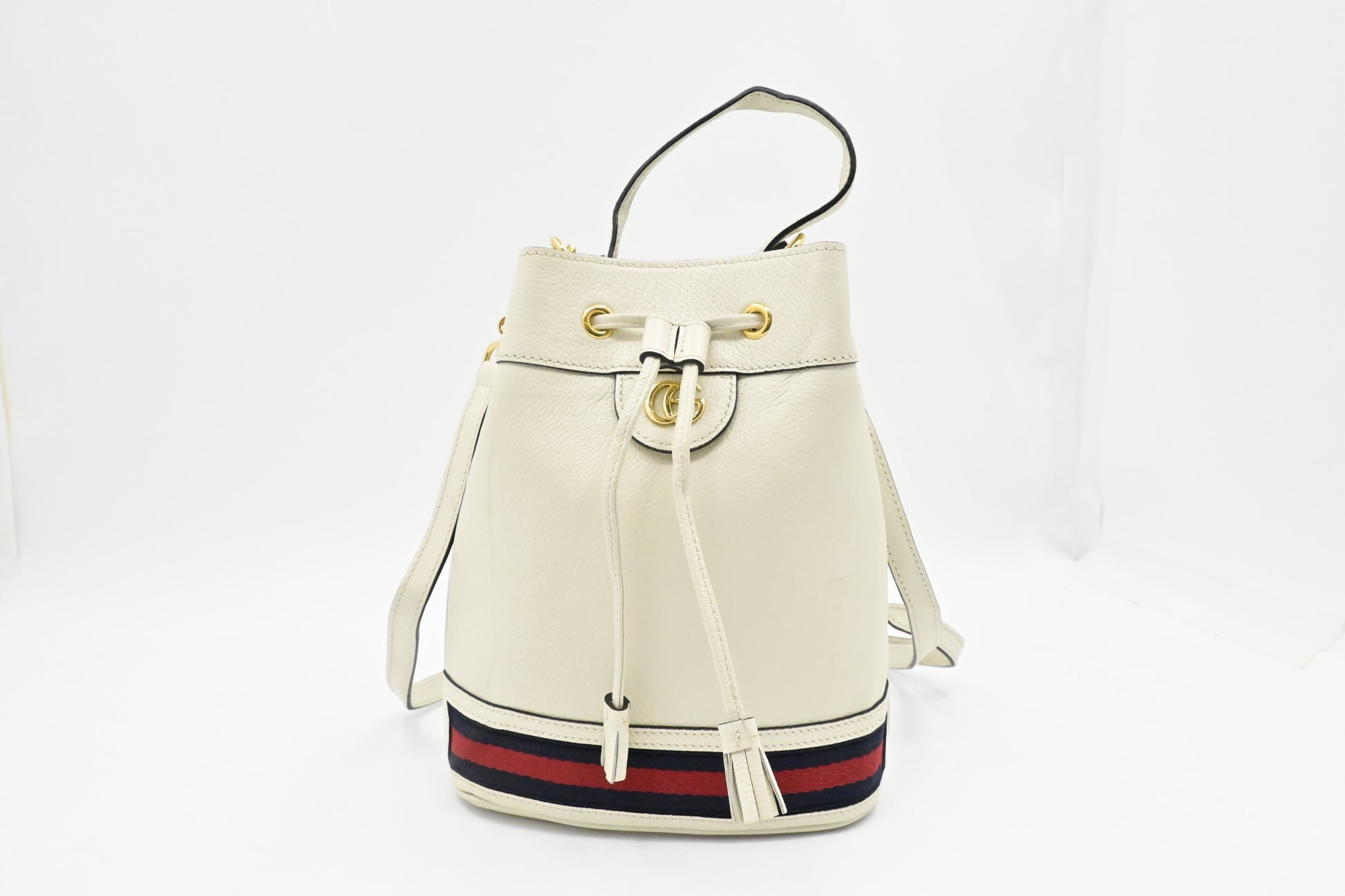 Gucci Ophidia Leather White Bucket Bag