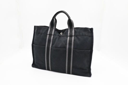 Hermes Fourre Tout Mm In Navy And Gray Canvas Travel Bag