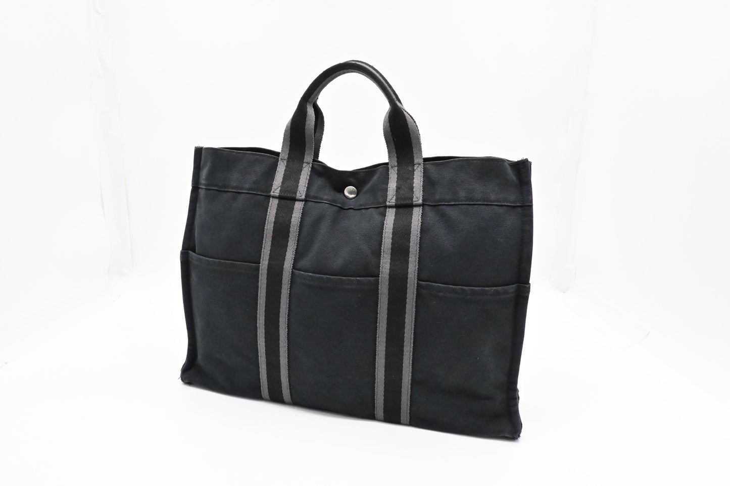 Hermes Fourre Tout Mm In And Handbag Canvas Gray Navy Travel Bag