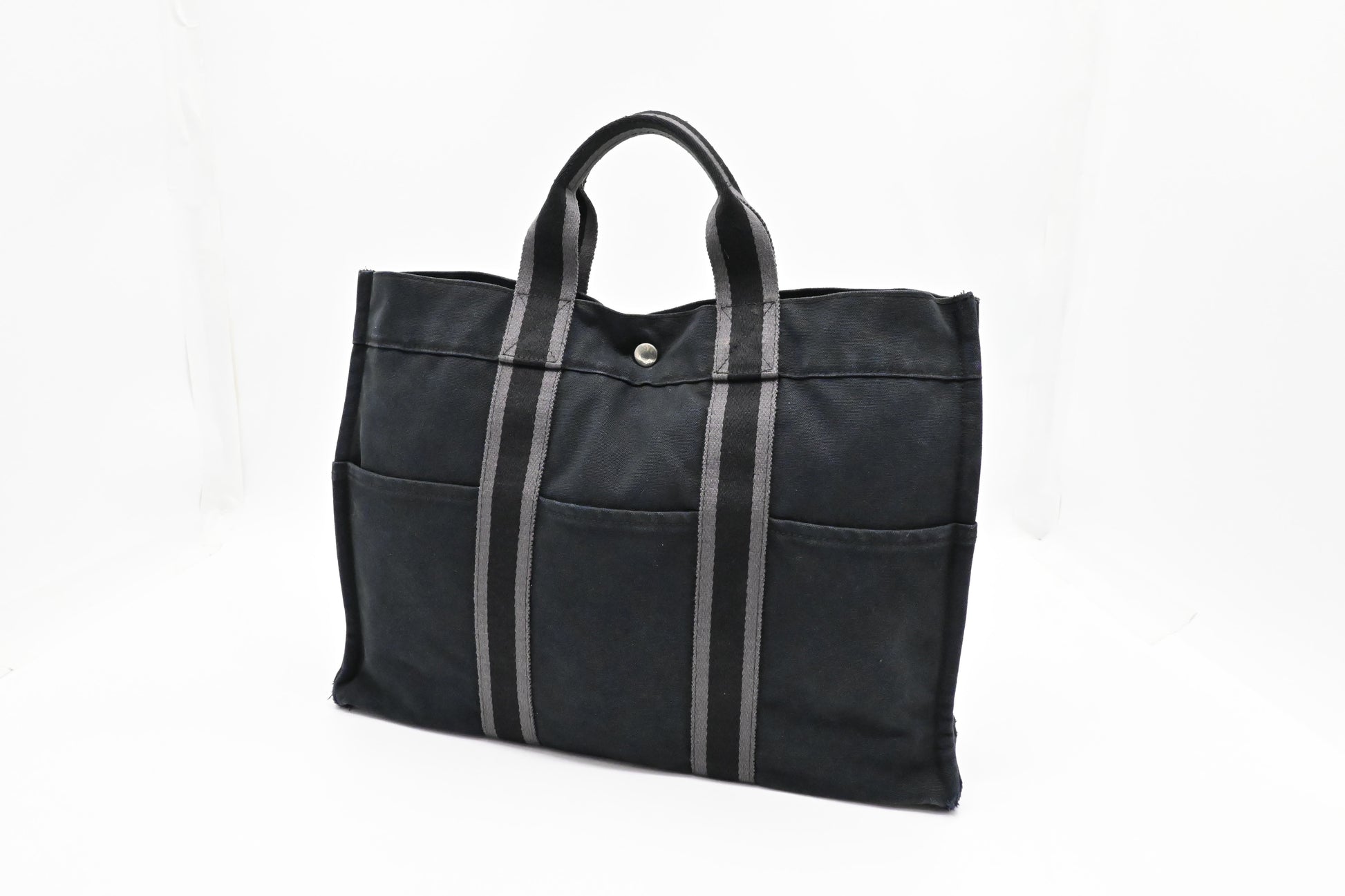 Hermes Fourre Tout Mm In And Handbag Canvas Gray Navy Travel Bag