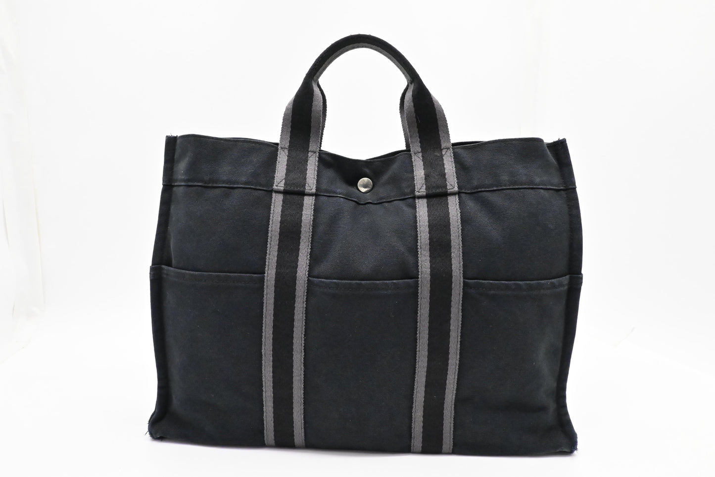 Hermes Fourre Tout Mm In And Handbag Canvas Gray Navy Travel Bag