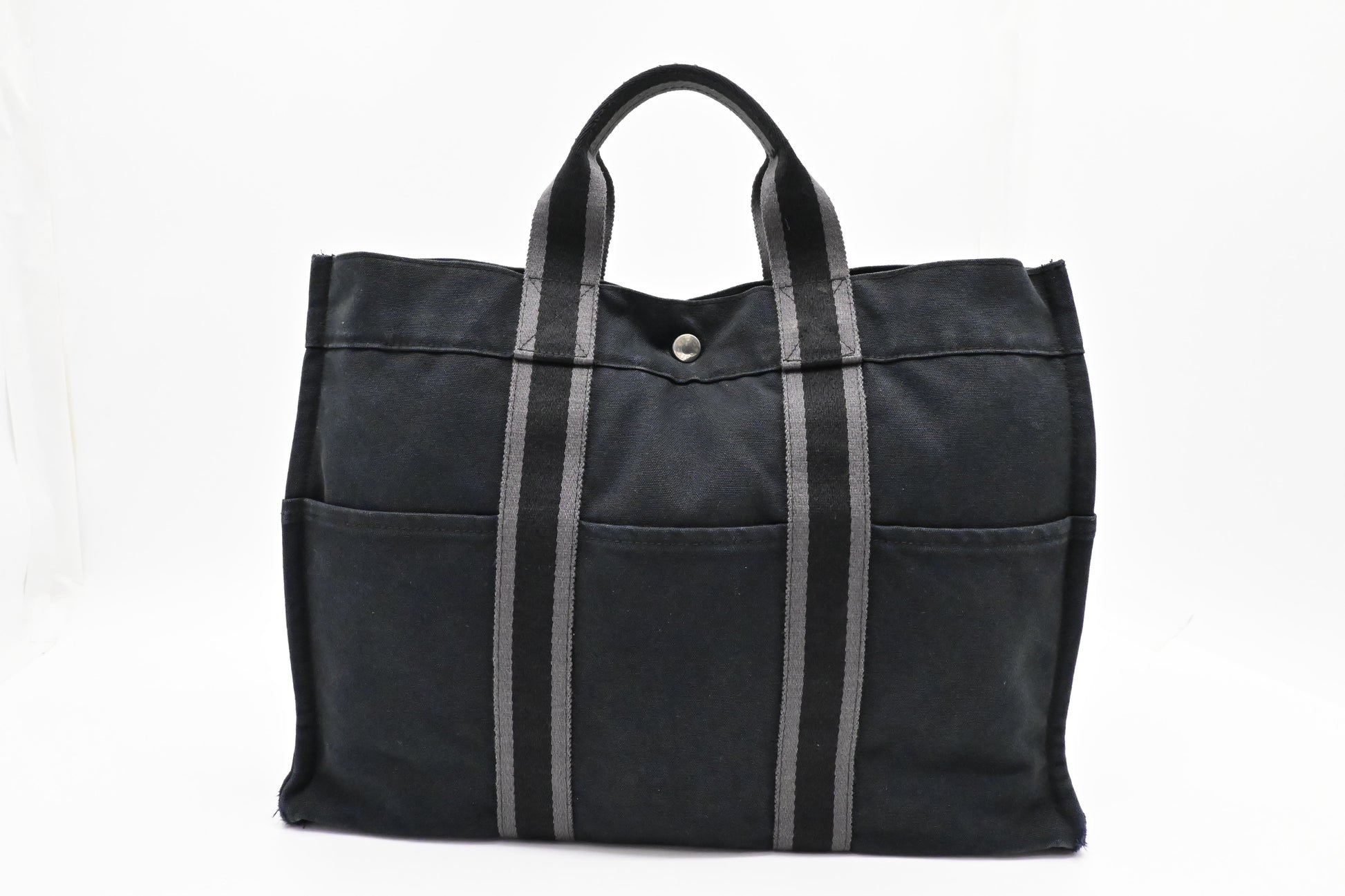 Hermes Fourre Tout Mm In And Handbag Canvas Gray Navy Travel Bag