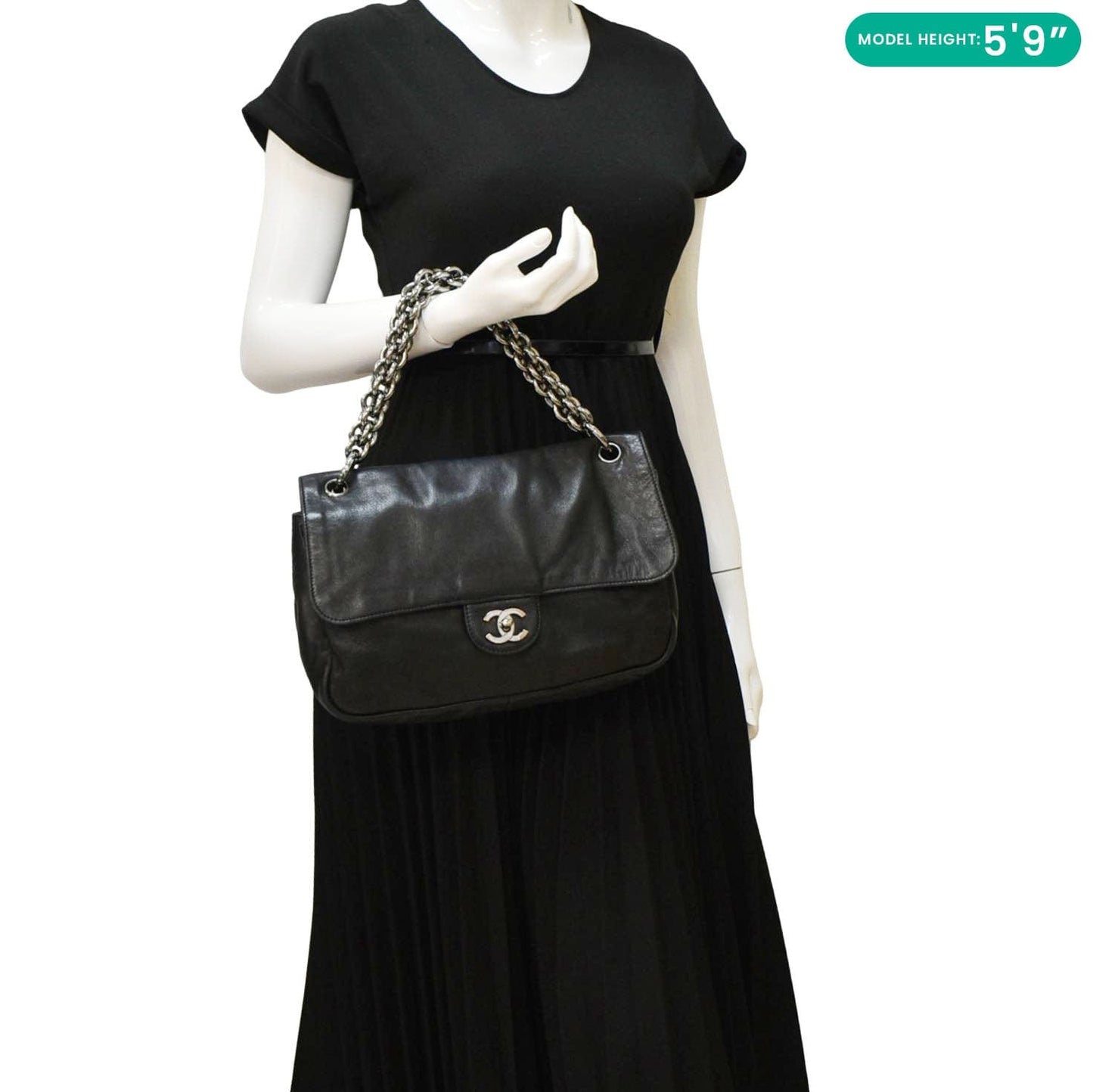 Chanel Soft and Chain Flap Leather Shoulder Bag Black