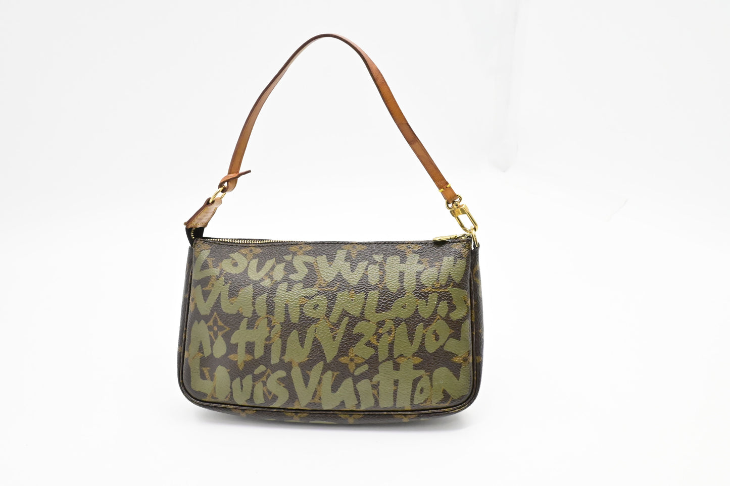 Louis Vuitton x Stephen Spro Pochette Accessoires Monogram Canvas Green Clutch Bag