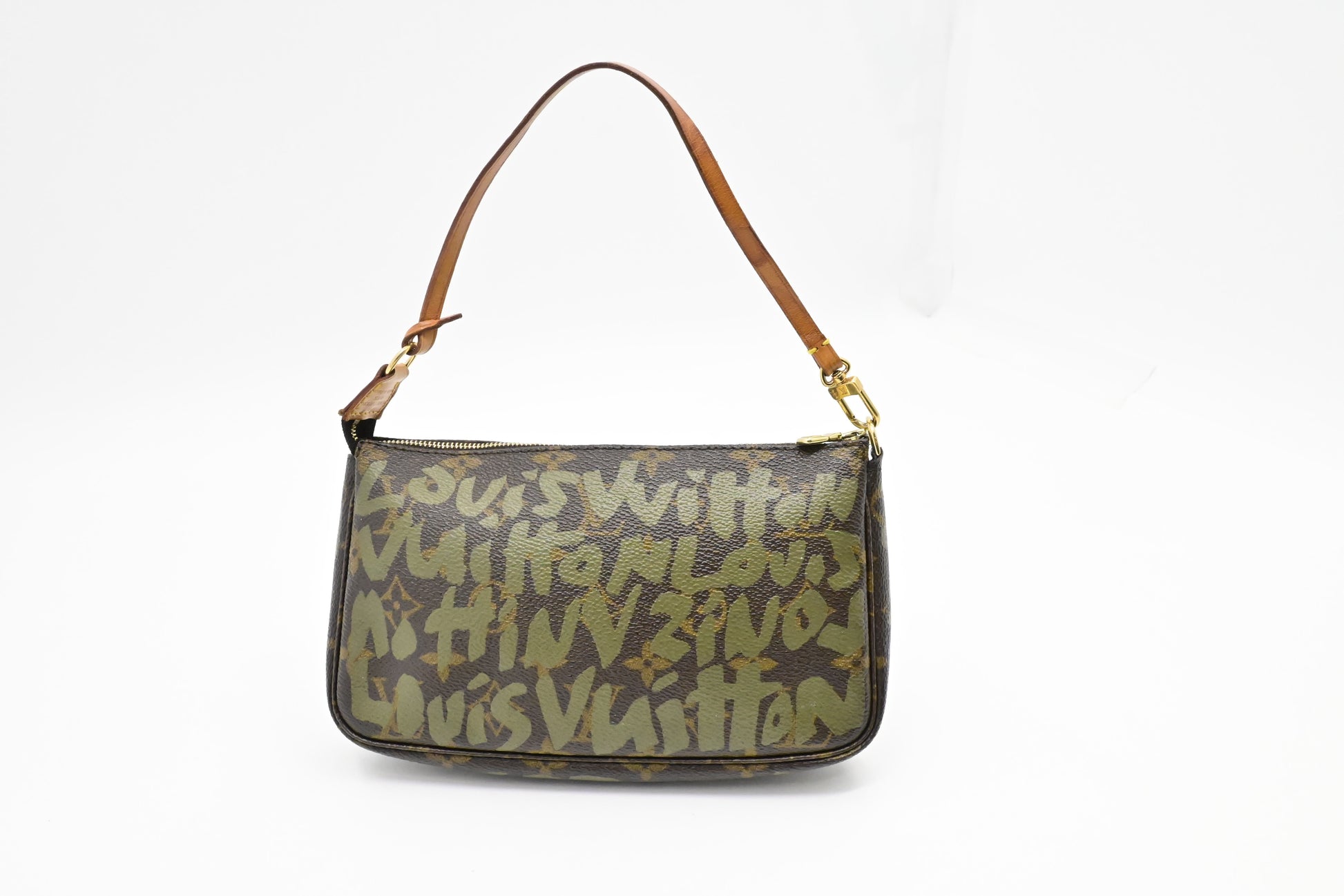 Louis Vuitton x Stephen Spro Pochette Accessoires Monogram Canvas Green Clutch Bag