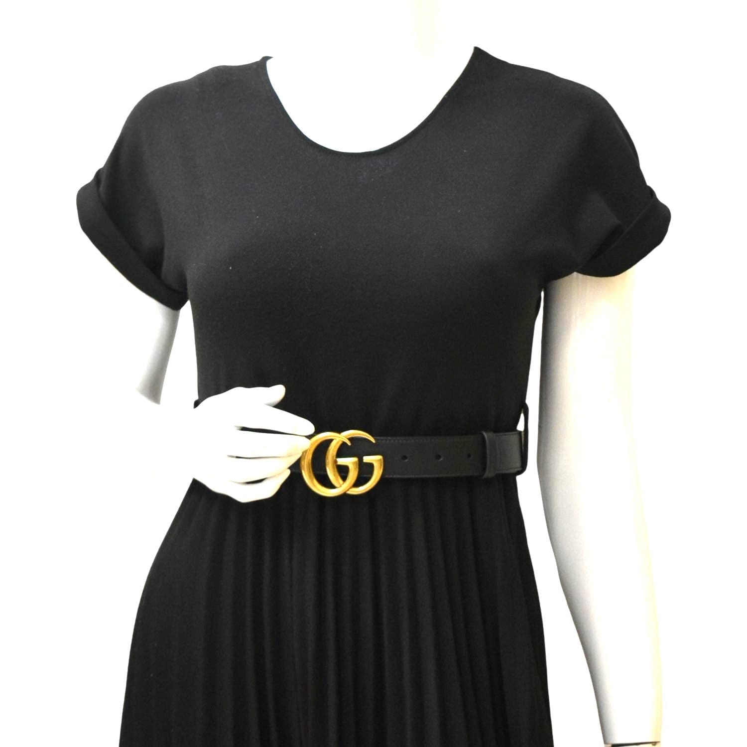Gucci Buckle Marmont Thin Belt Size Handbag Leather Black Accessory