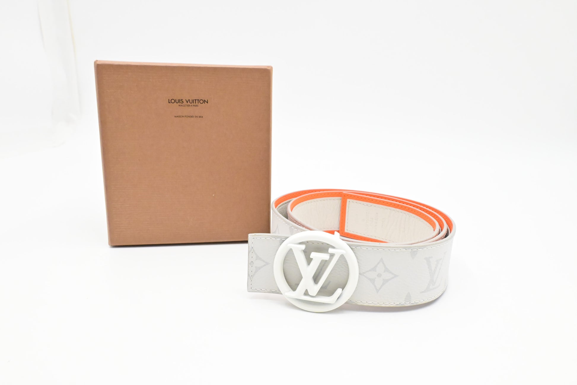 Louis Vuitton Reversible Belt Antarctic Monogram White Orange Canvas