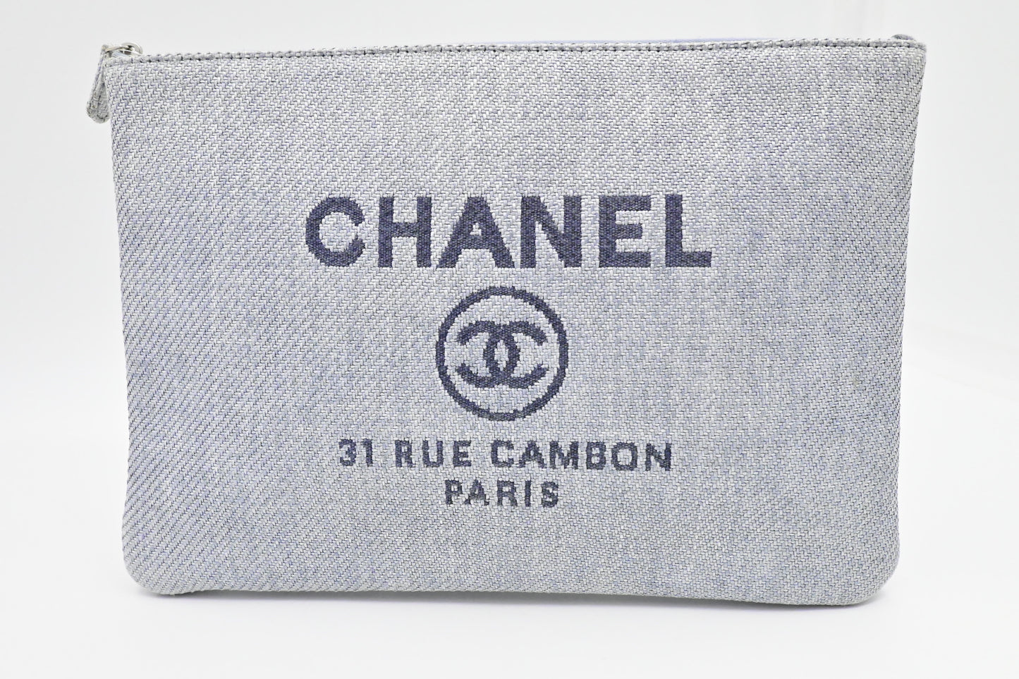 Chanel Deauville Grey Canvas Clutch Bag