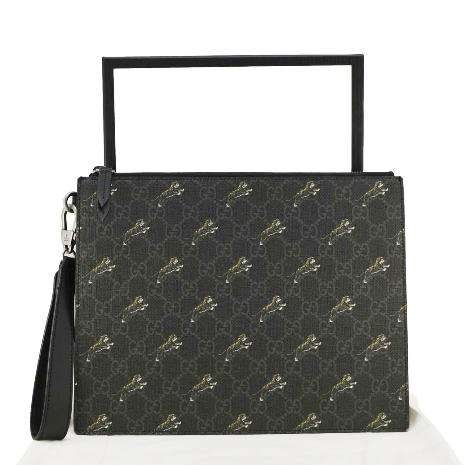Gucci Tiger Print Supreme Clutch Bag Canvas Black