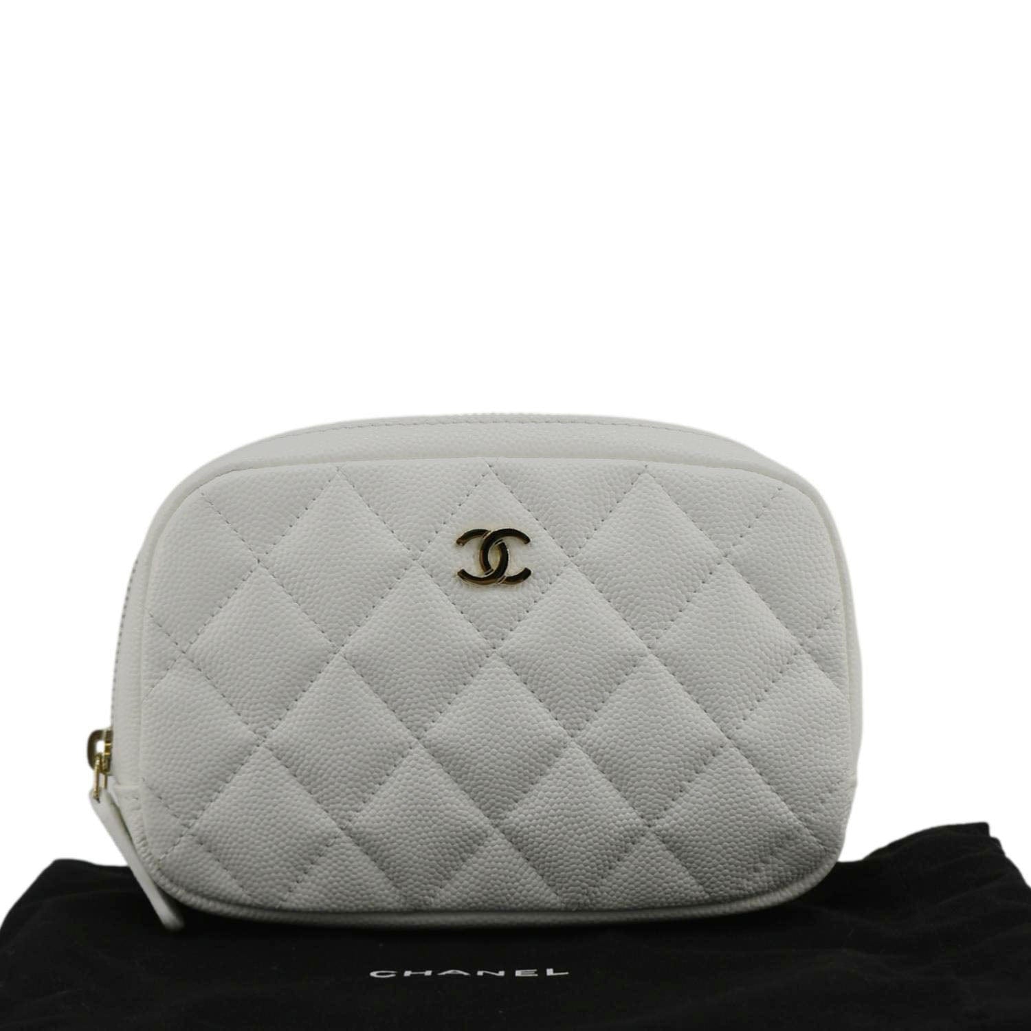 Chanel Curvy Quilted Caviar Cosmetic Leather White Travel Bag