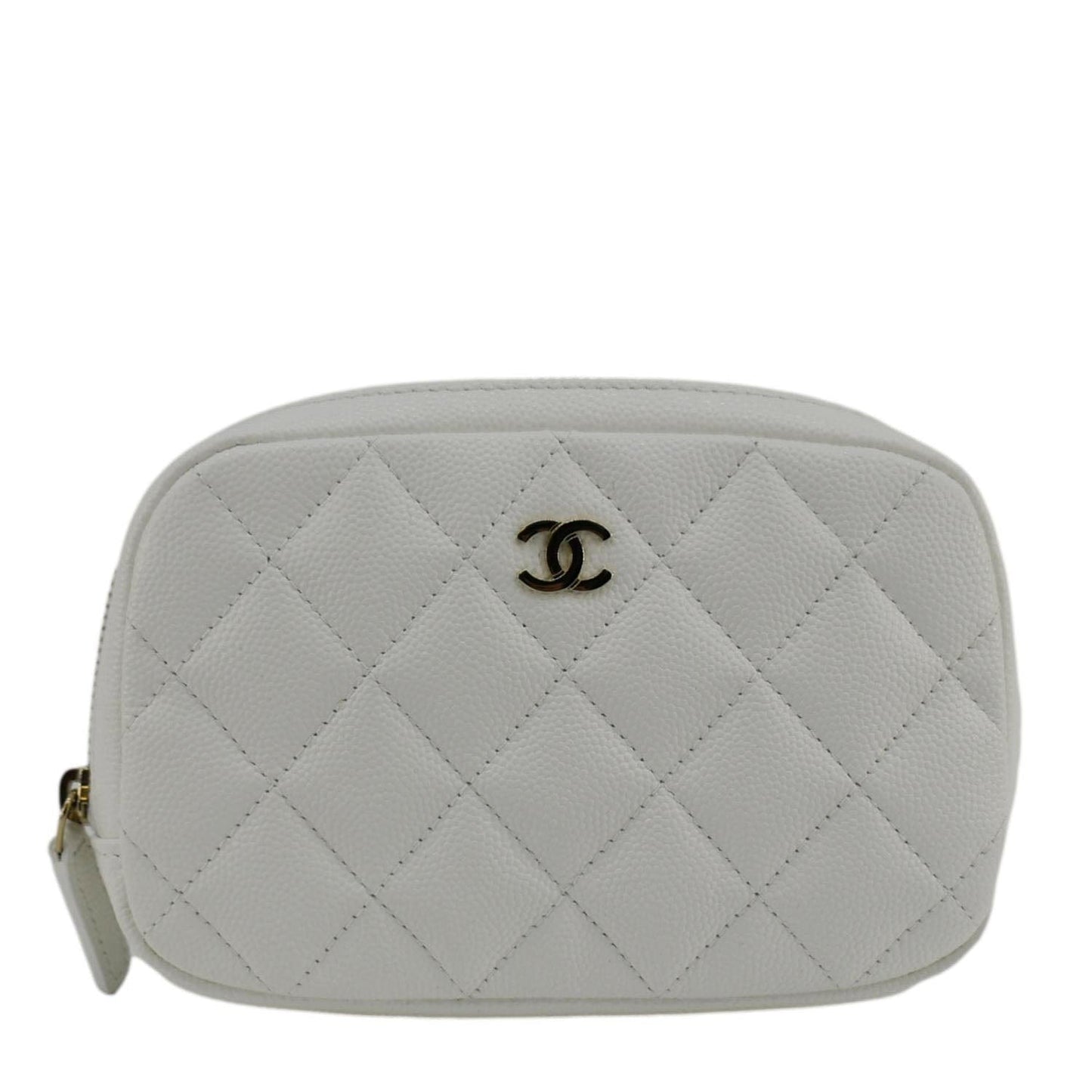 Chanel Curvy Quilted Caviar Cosmetic Leather White Travel Bag