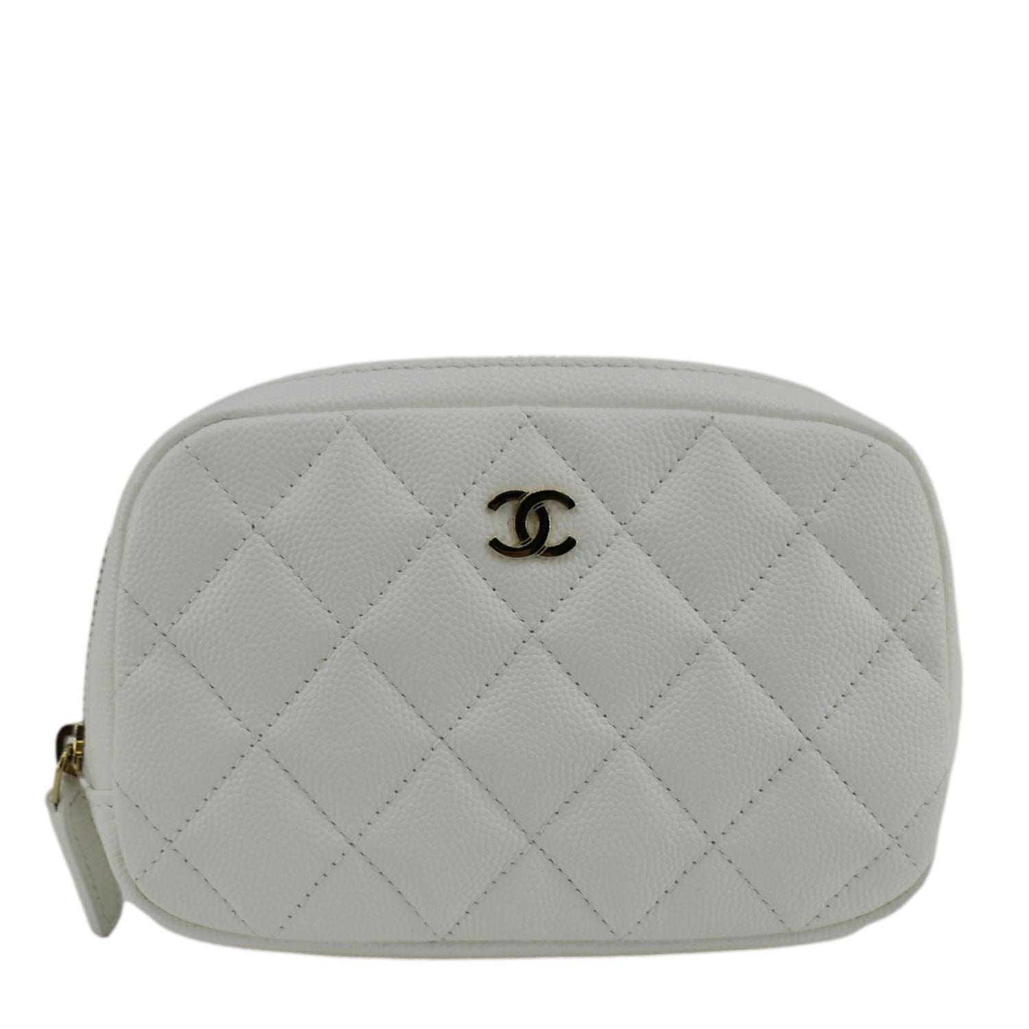 Chanel Curvy Quilted Caviar Cosmetic Leather White Travel Bag