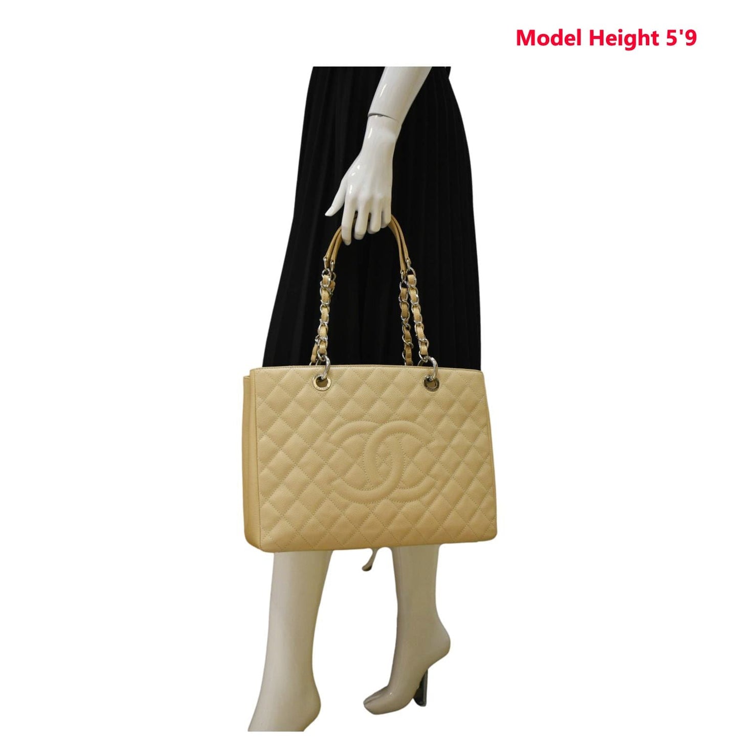 Chanel Grand Shopping Quilted Caviar GST Leather Beige Travel Bag