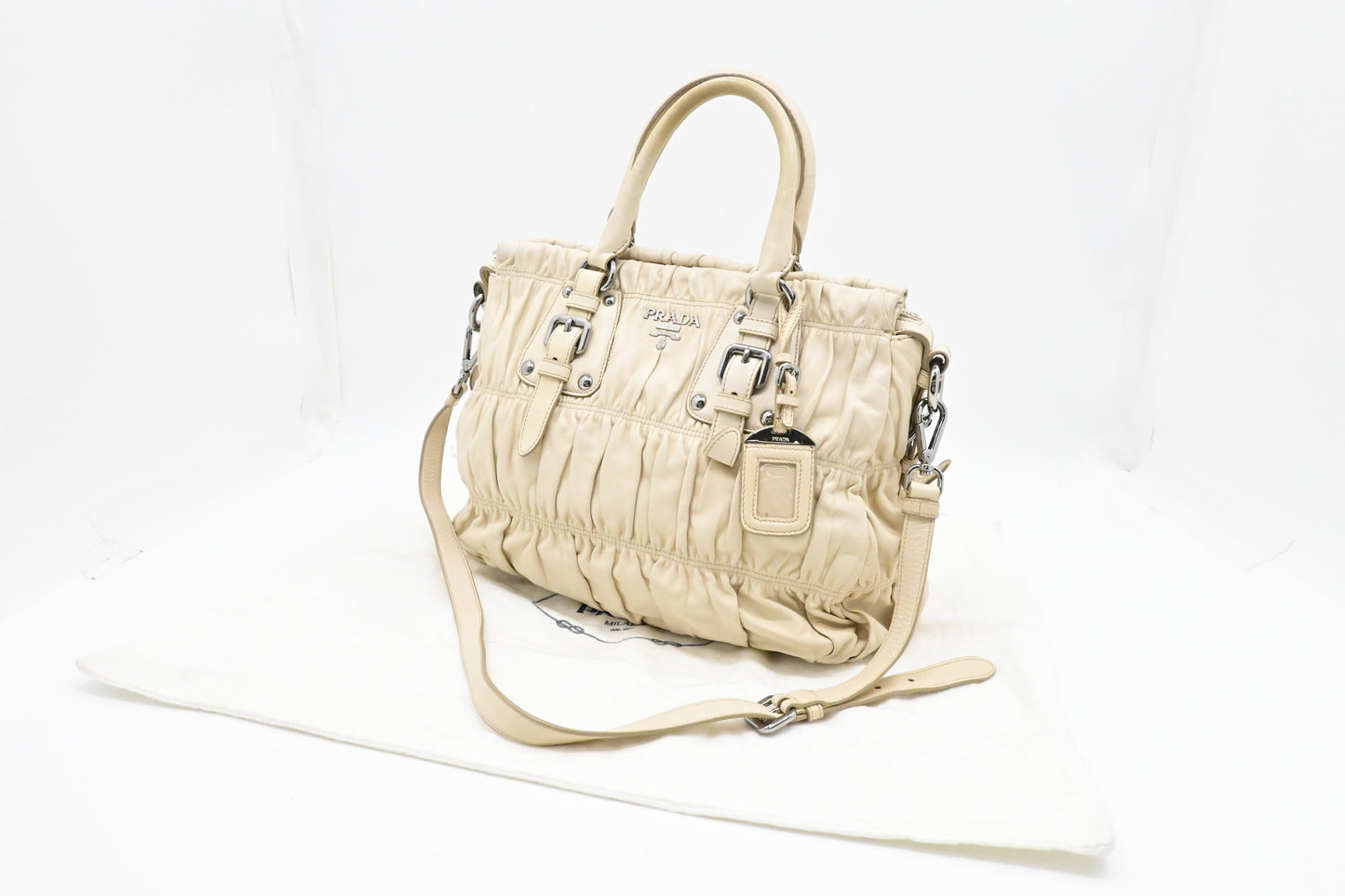 Prada Way Bag In Ruffled Leather Beige Travel Bag