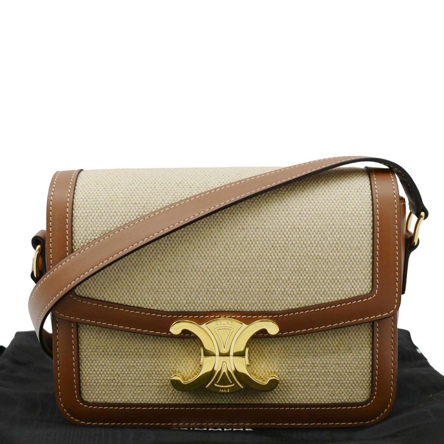 Triomphe Textile Shoulder Bag Light Leather Brown