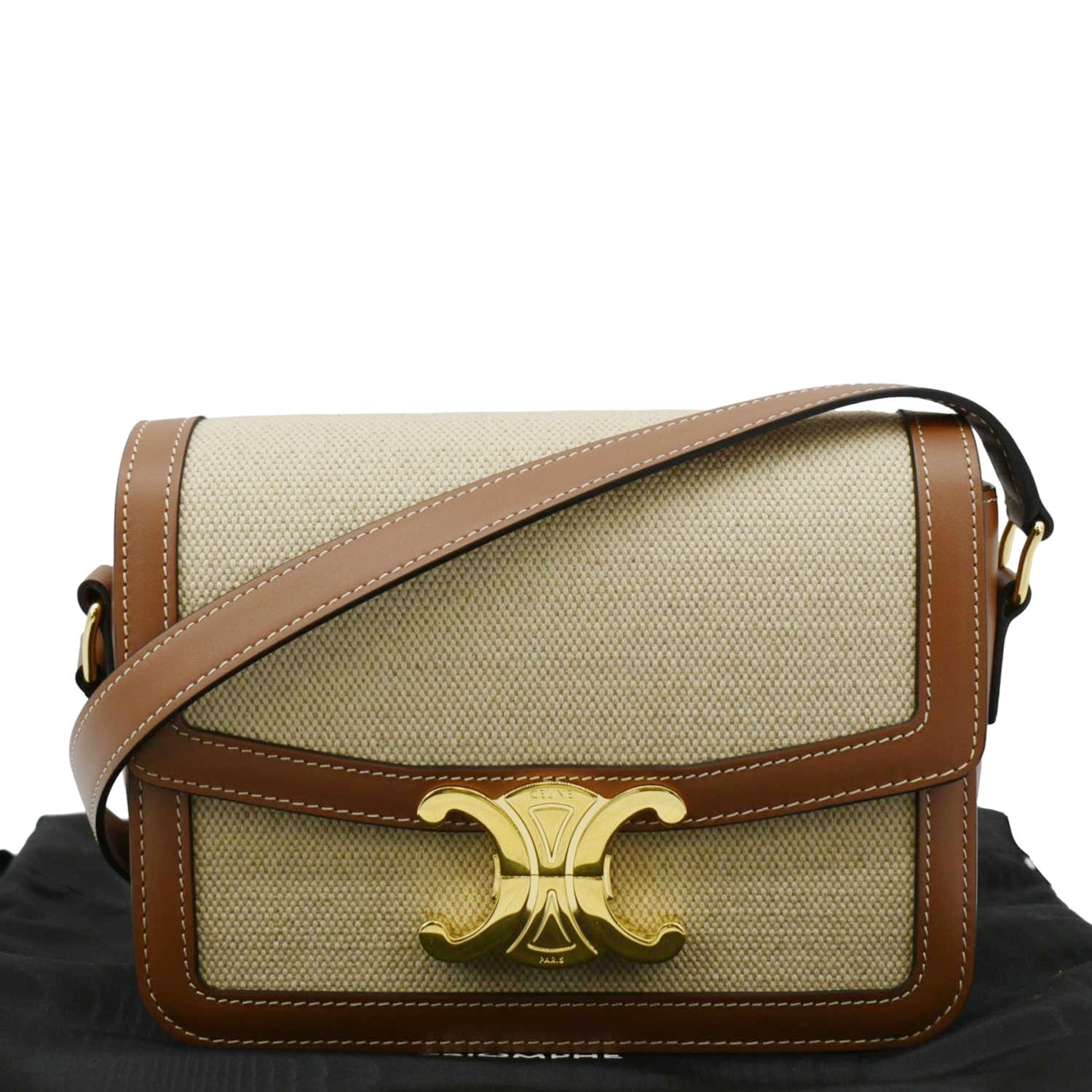 Triomphe Textile Shoulder Bag Light Leather Brown