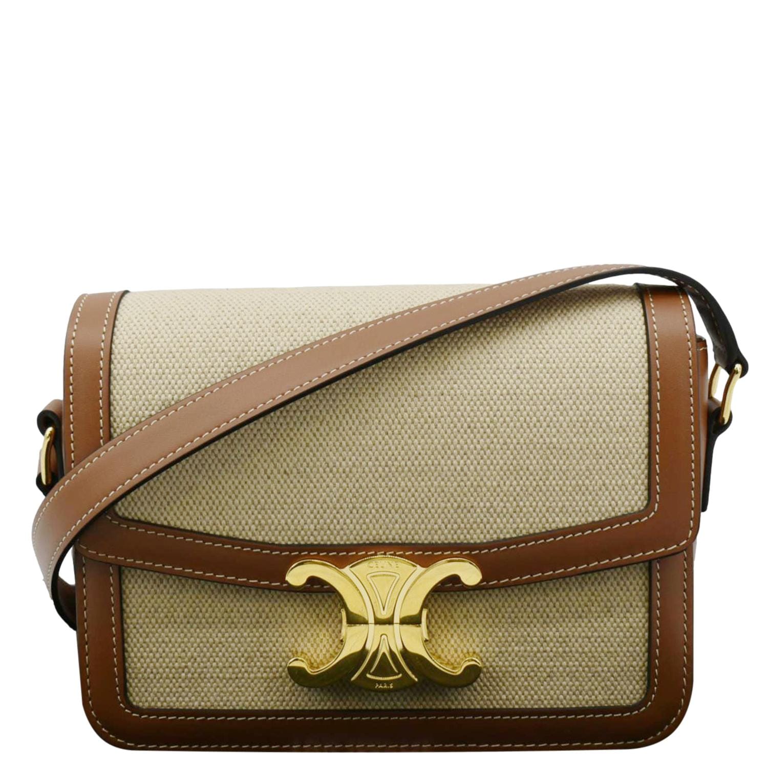 Triomphe Textile Shoulder Bag Light Leather Brown