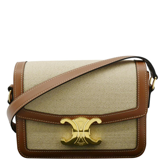 Triomphe Textile Shoulder Bag Light Leather Brown