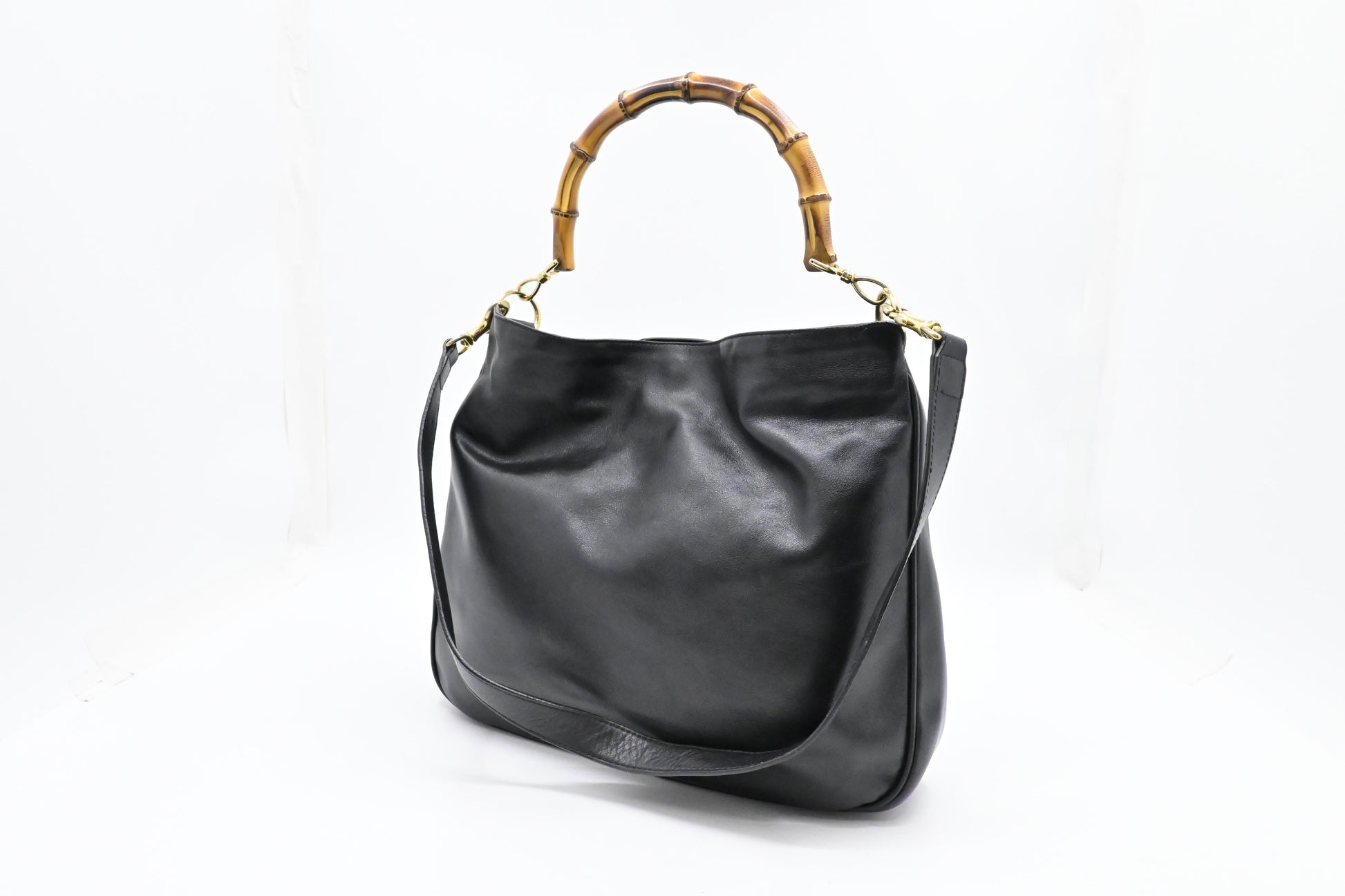 Gucci 2-Way Bamboo Leather Black Tote Bag