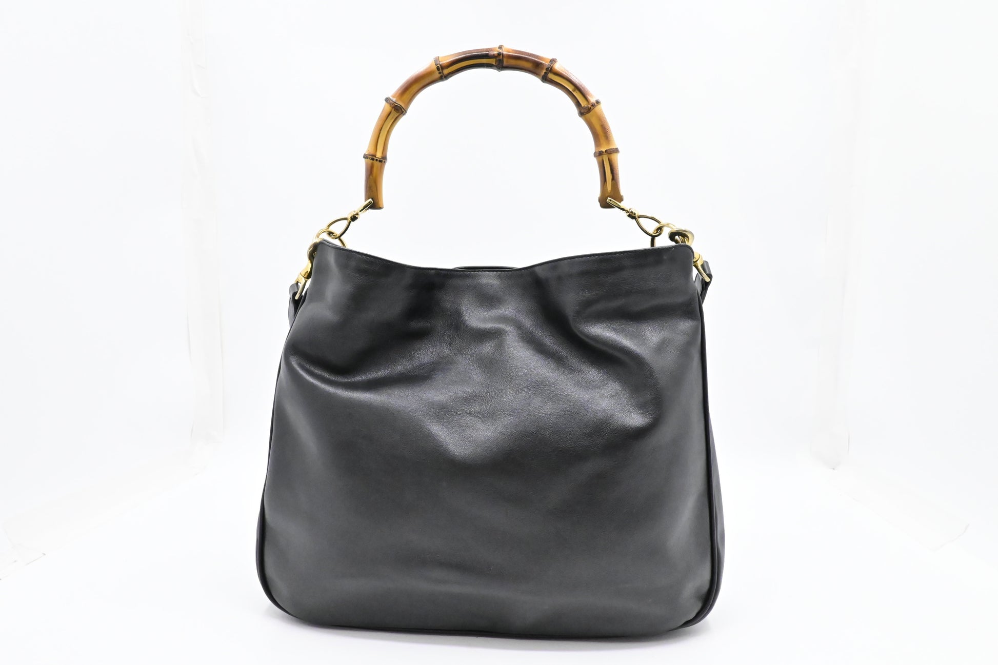 Gucci 2-Way Bamboo Leather Black Tote Bag