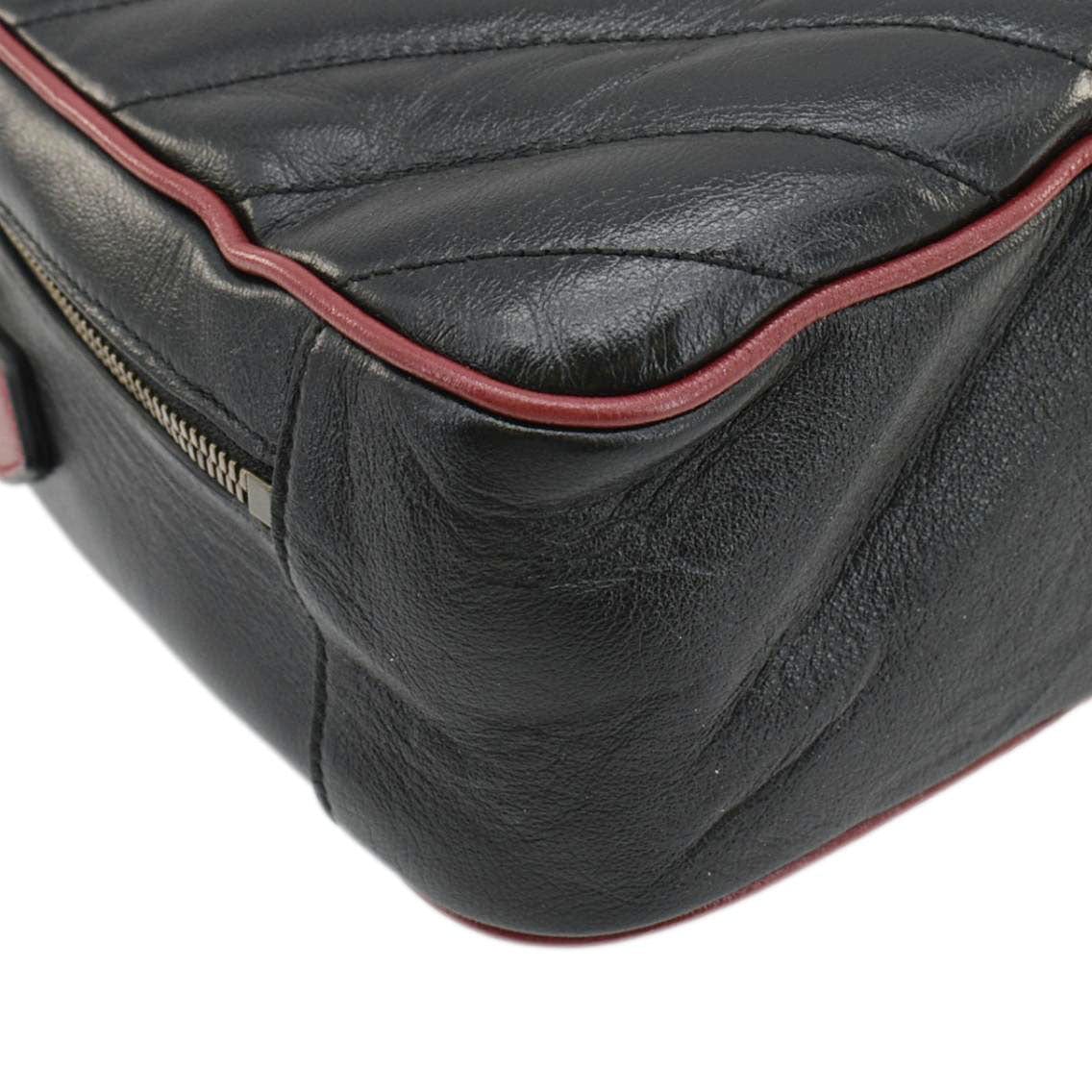 GUCCI GG Marmont Diagonal Leather Bamboo Top Handle Crossbody Bag Black 602270