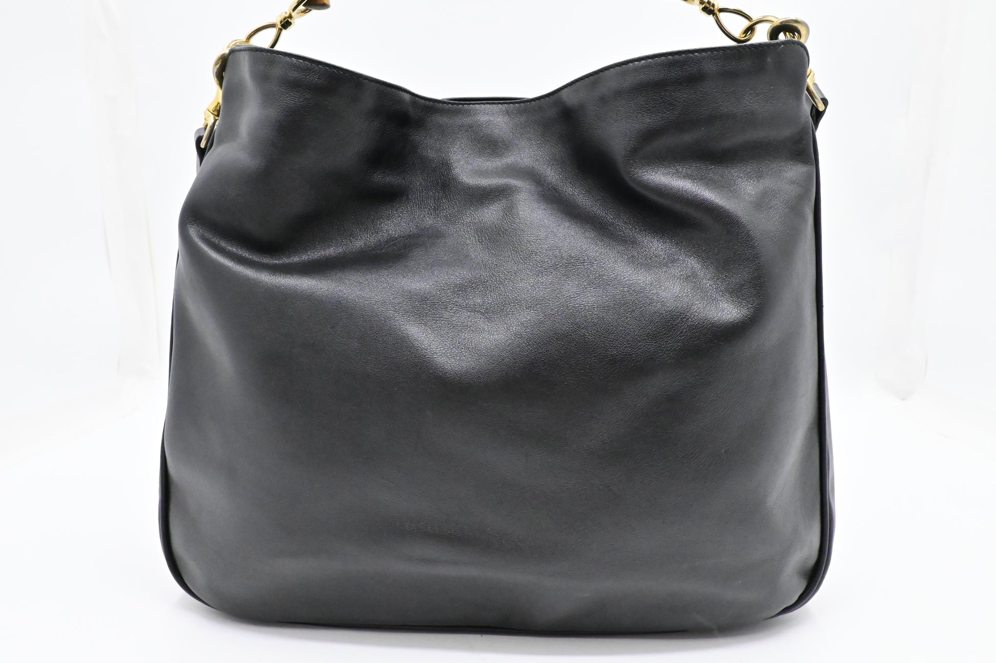 Gucci 2-Way Bamboo Leather Black Tote Bag