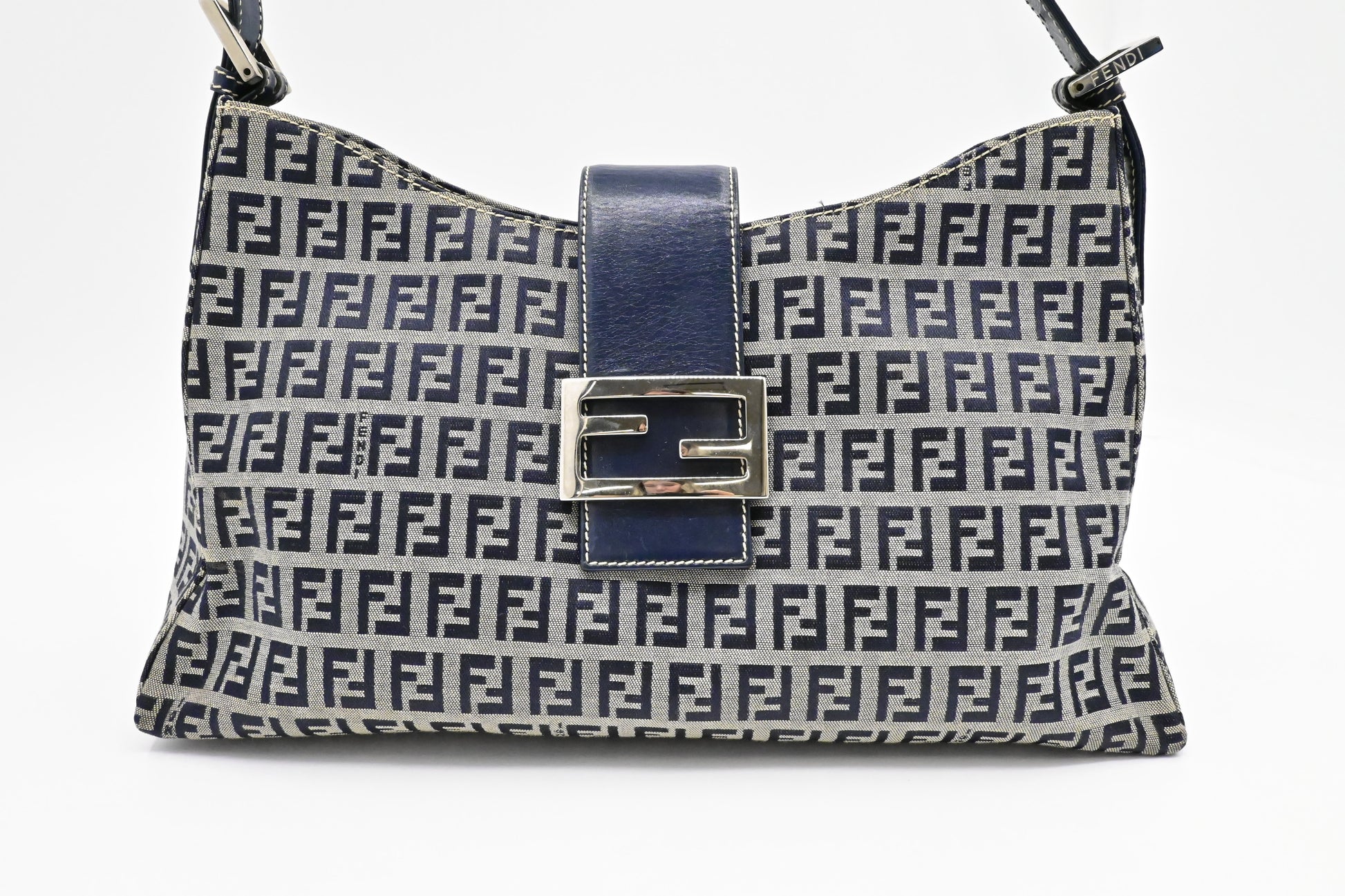Fendi Shoulder Bag In Zucchino Canvas Blue Navy