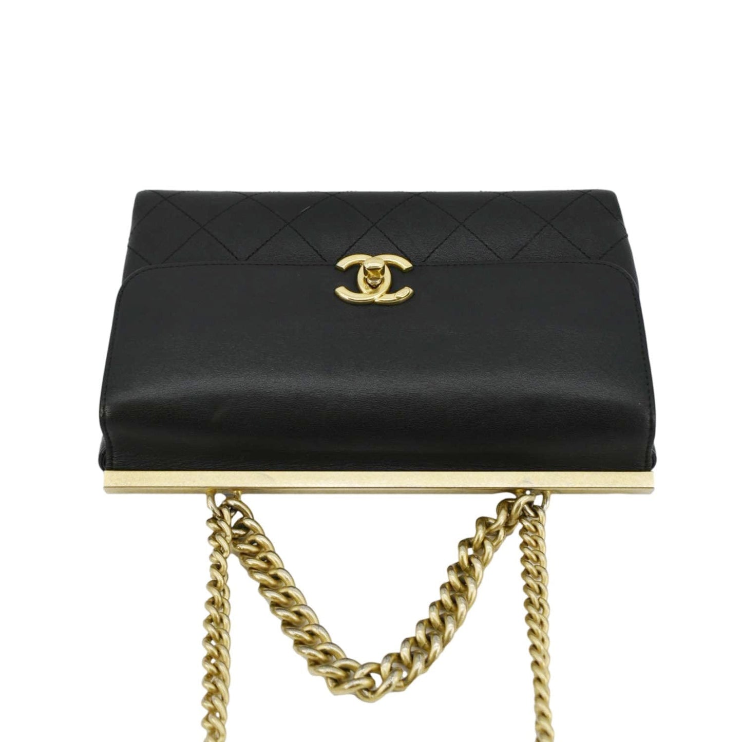 Chanel Coco Luxe Stitched Leather Chain Crossbody Bag Black