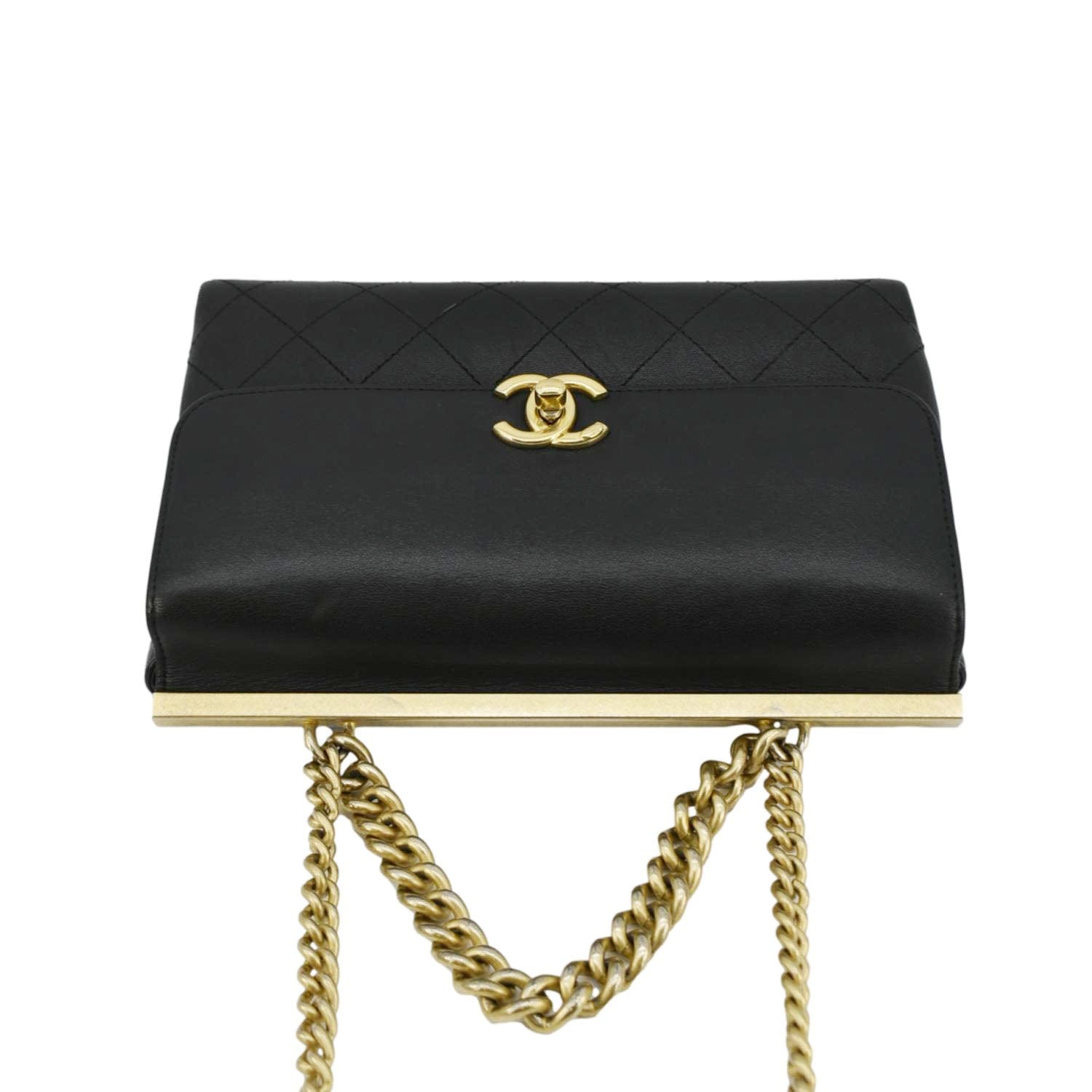 Chanel Coco Luxe Stitched Leather Chain Crossbody Bag Black