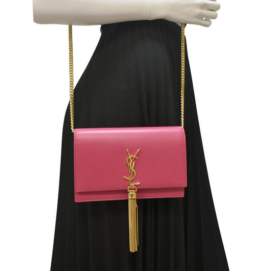 YSL Saint Laurent Yves Kate Smooth Crossbody Bag Hot Leather Pink Small