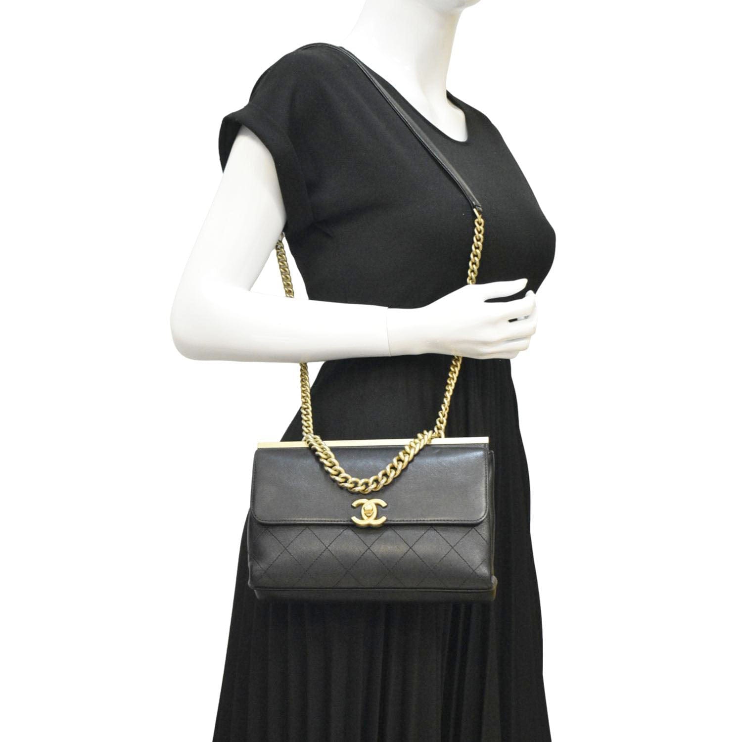 Chanel Coco Luxe Stitched Leather Chain Crossbody Bag Black