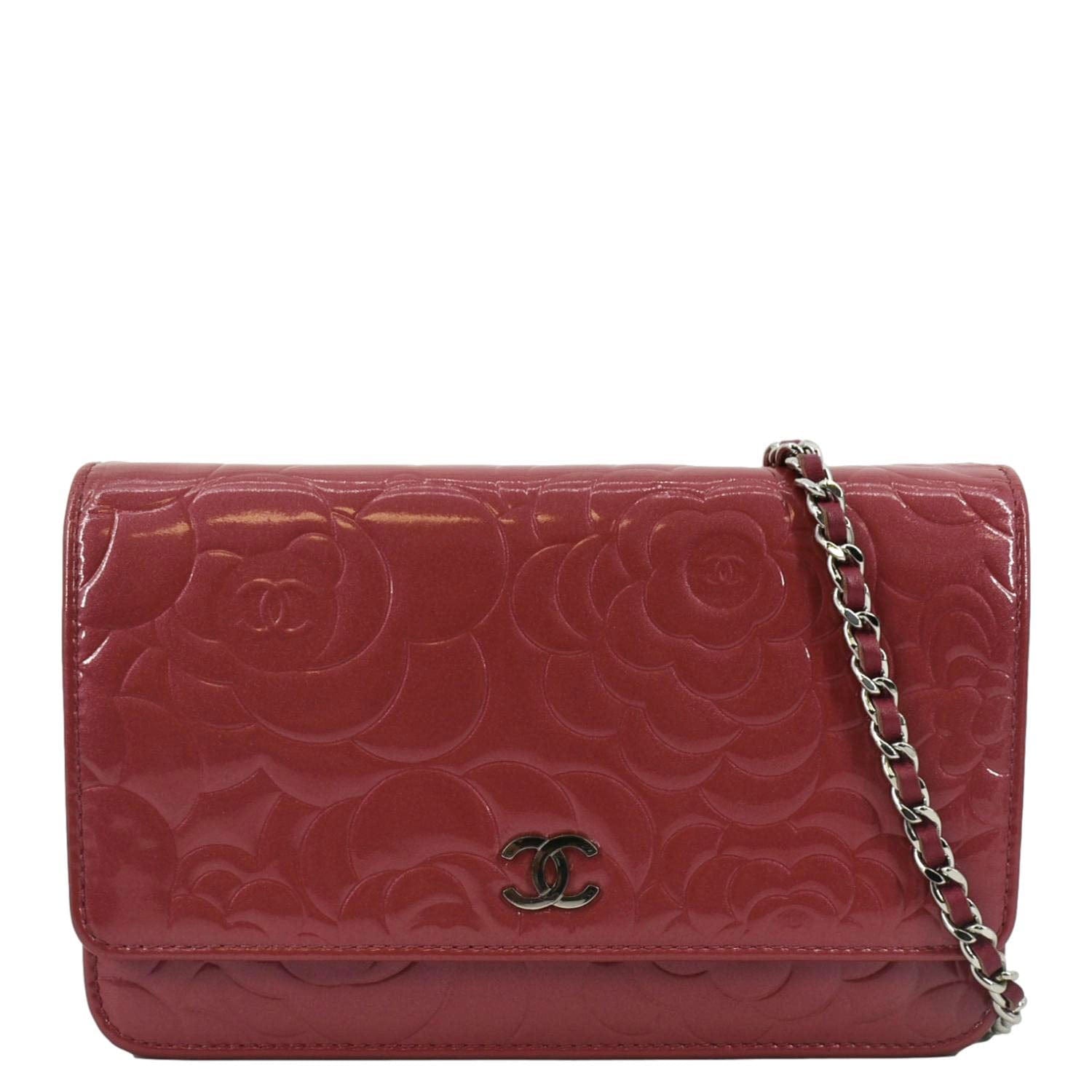 Chanel Camellia On Leather Pink Wallet Case Chain 1