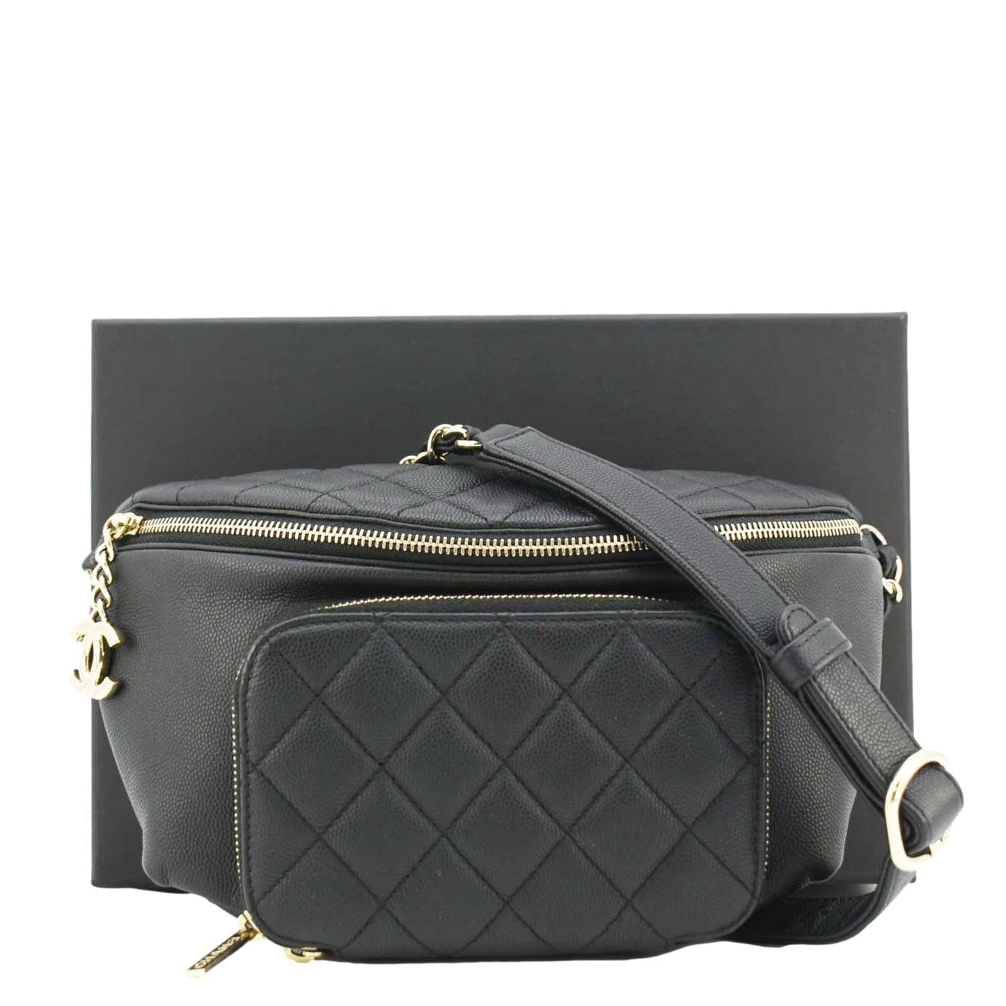 Chanel Affinity Quilted Caviar Waist Belt Leather Black