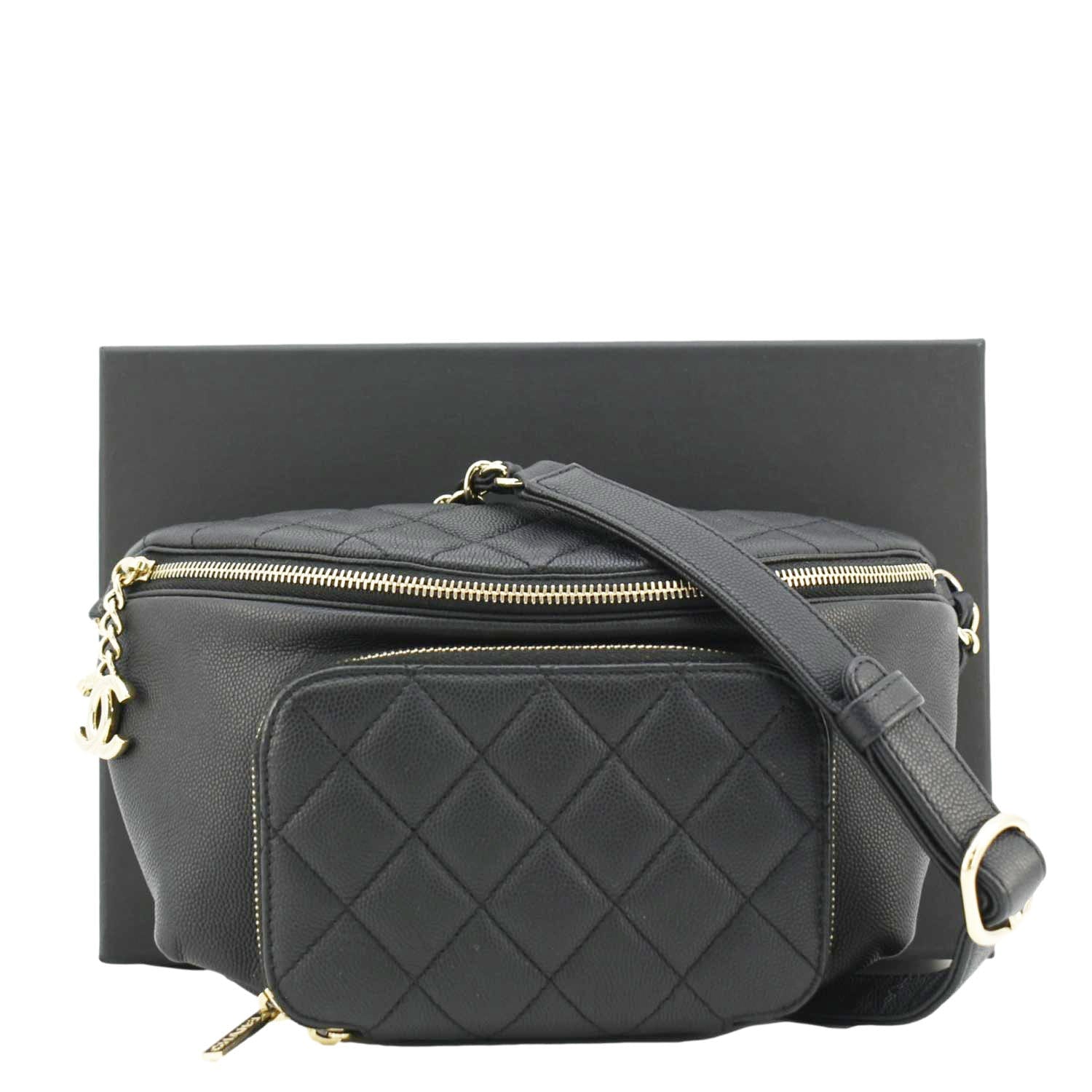 Chanel Affinity Quilted Caviar Waist Belt Leather Black